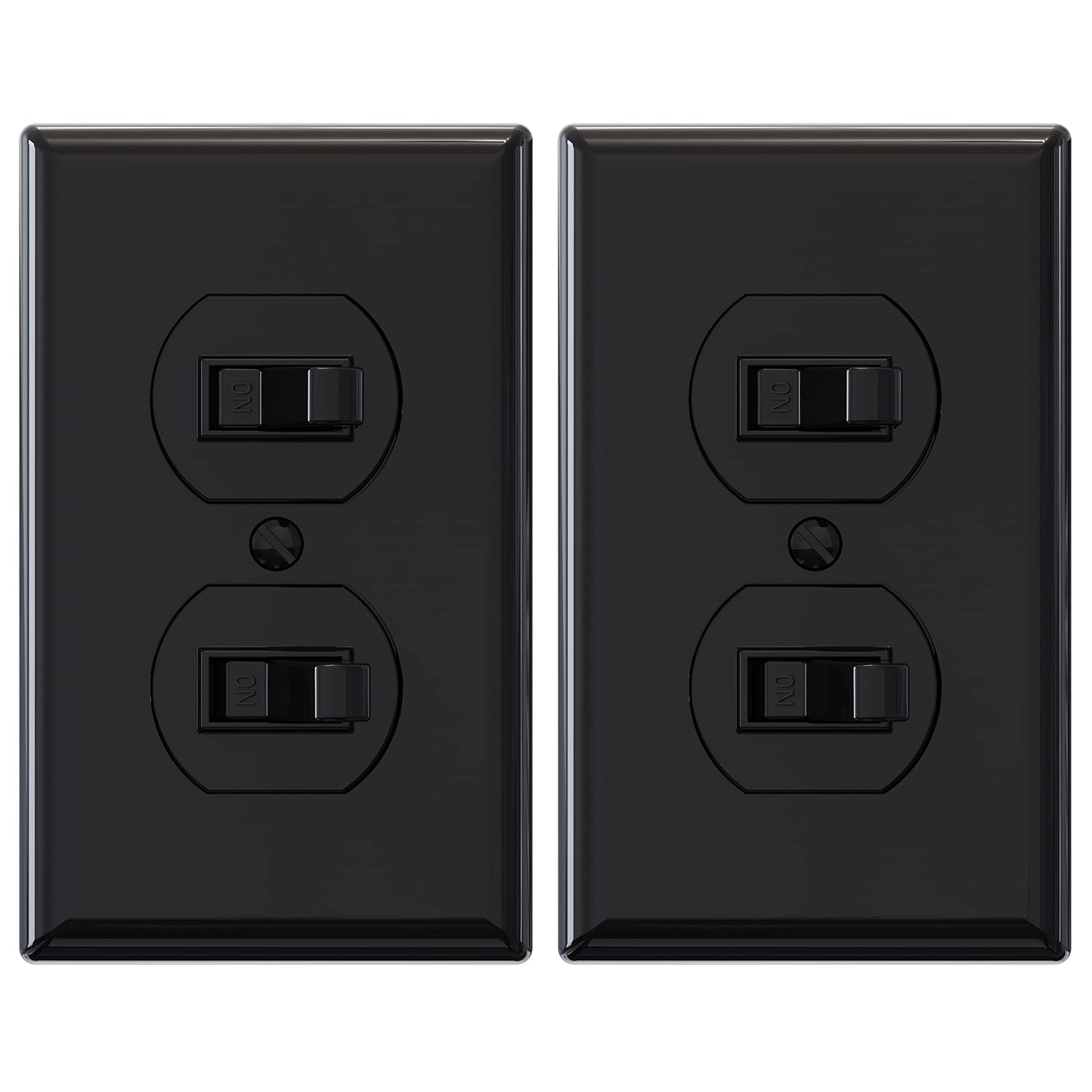 ELEGRP Double Toggle Light Switch, Dual Single-Pole Electrical Switch, 15A 120V, Self-Grounding, Wall Plate Included, UL Listed