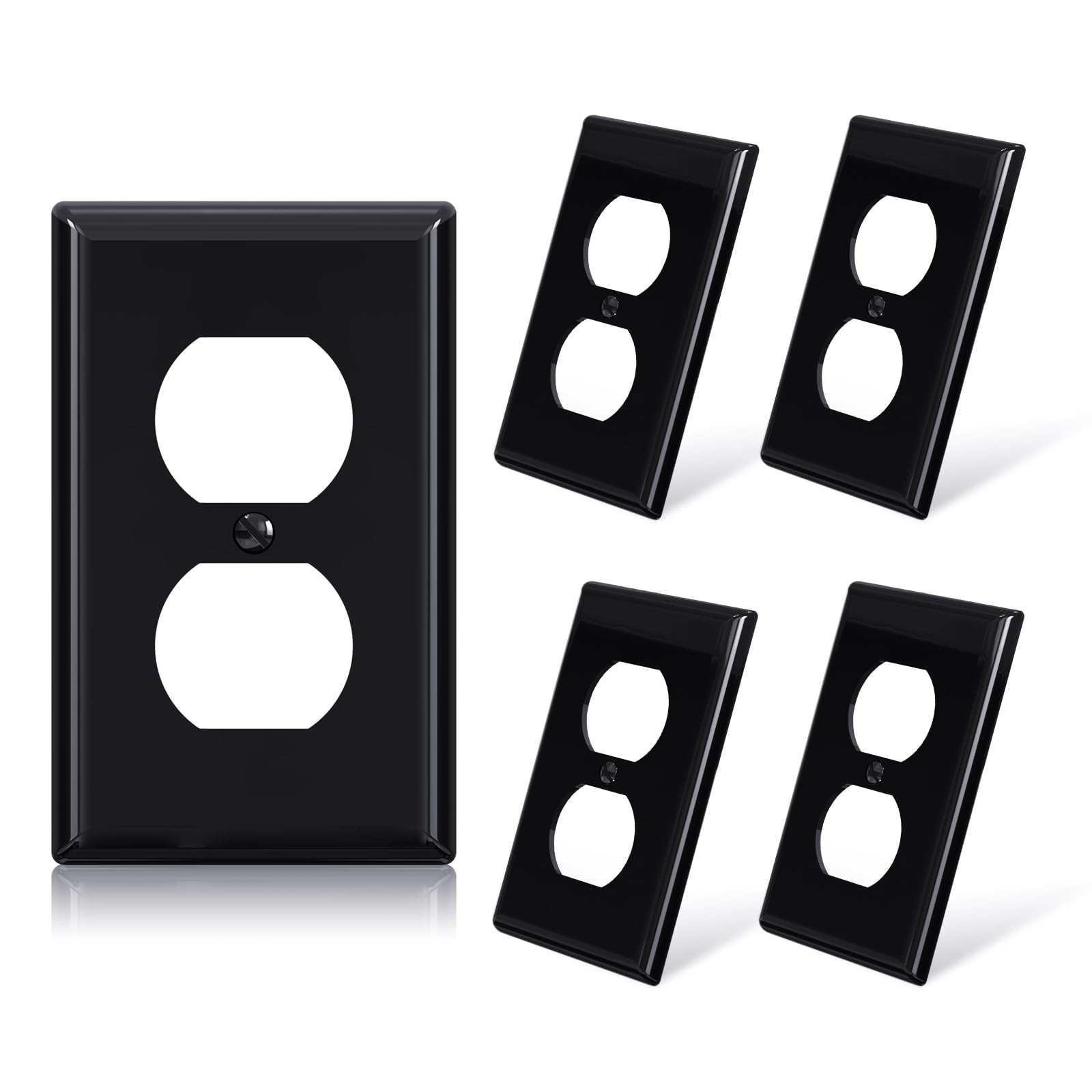 ELEGRP Duplex Receptacle Wall Plate, 1-Gang, Unbreakable Polycarbonate Outlet Cover, UL Listed, Screwless Design (5 Pack)