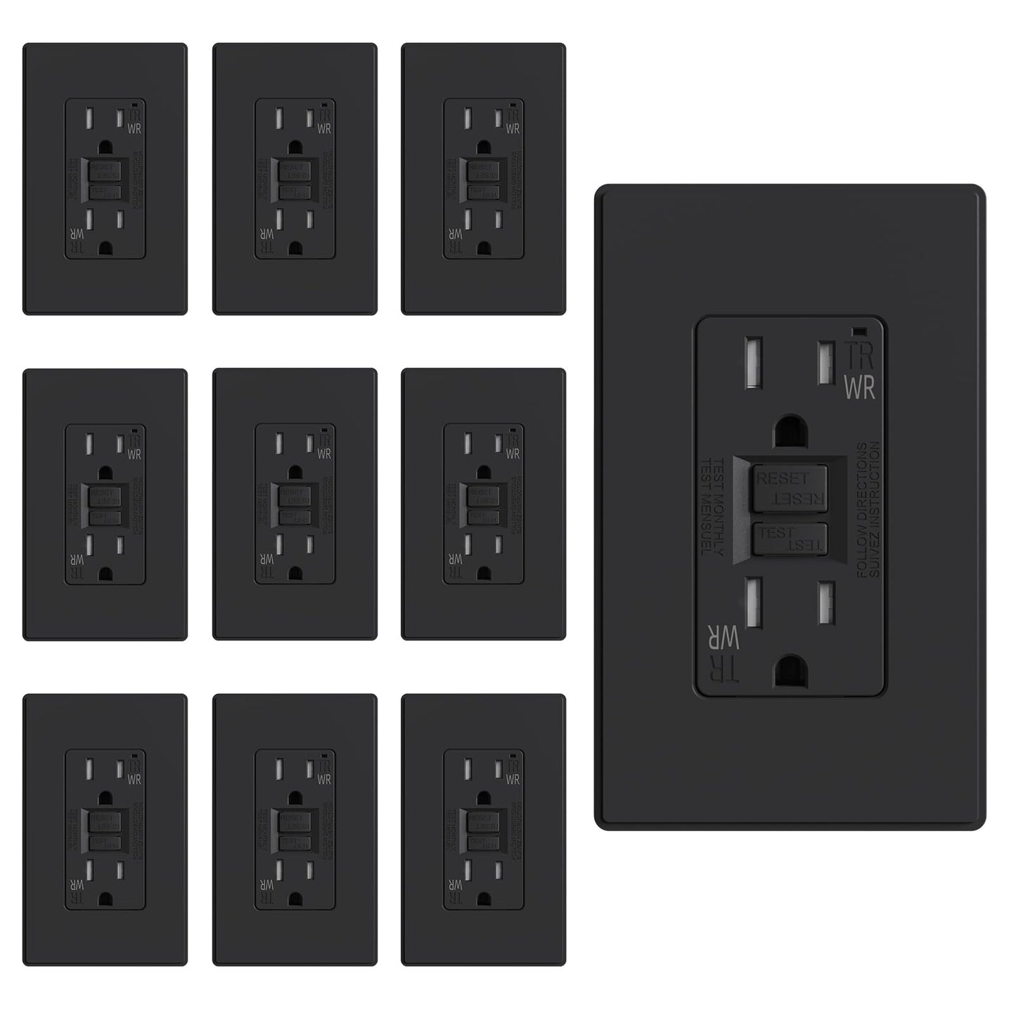 ELEGRP Outdoor GFCI Outlet, Weather & Tamper Resistant, Self-Test Every 5 Seconds, 15A/20A, Slim Design, UL Listed, Wall Plate Included