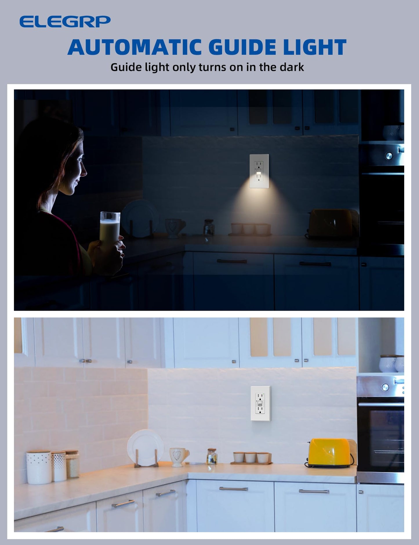 ELEGRP GFCI Outlet with Nightlight, Self-Test, Tamper-Resistant, 15A/20A, Slim Design, UL Listed, Wall Plate Included