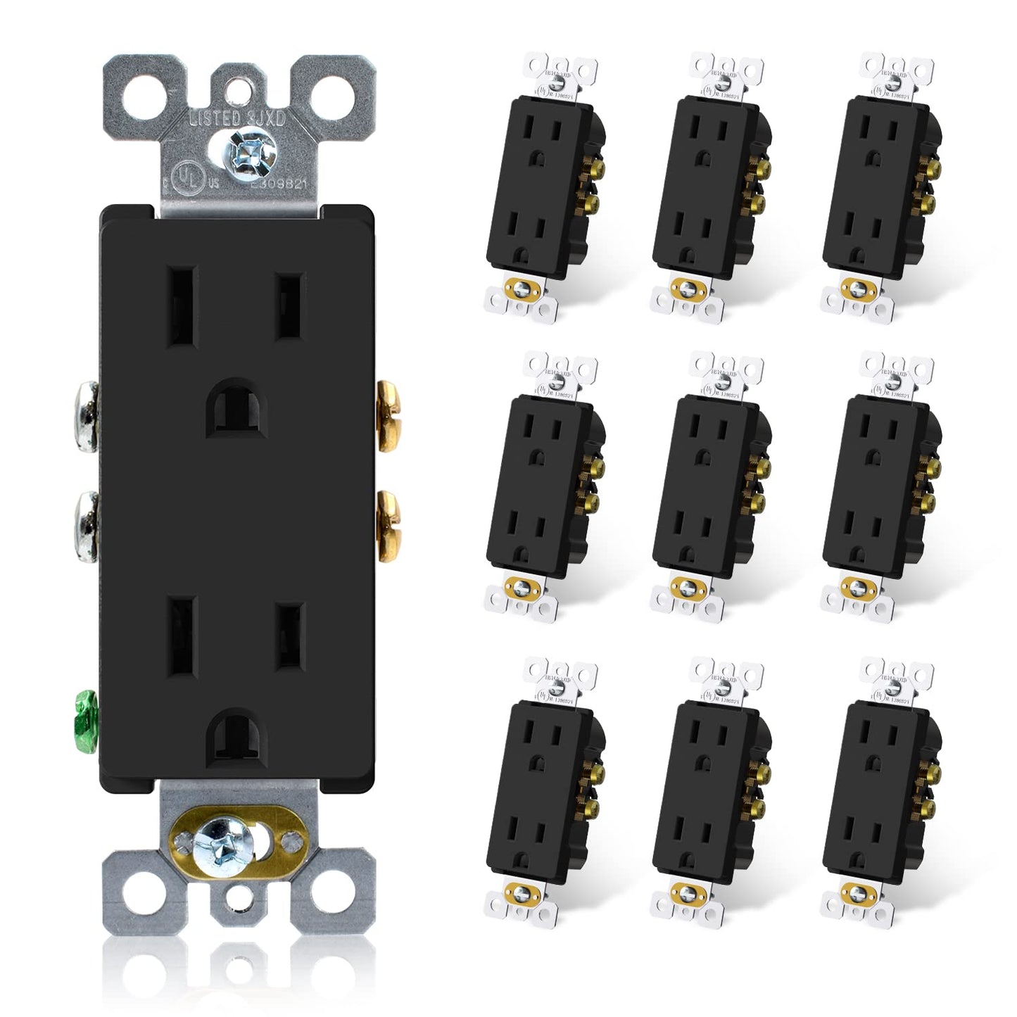 ELEGRP Decorative Outlets, 2 Pole 3 Wire Grounding, 15A 125V, TR or Standard Receptacle for Residential Use, Matte Finish (10 Pack)