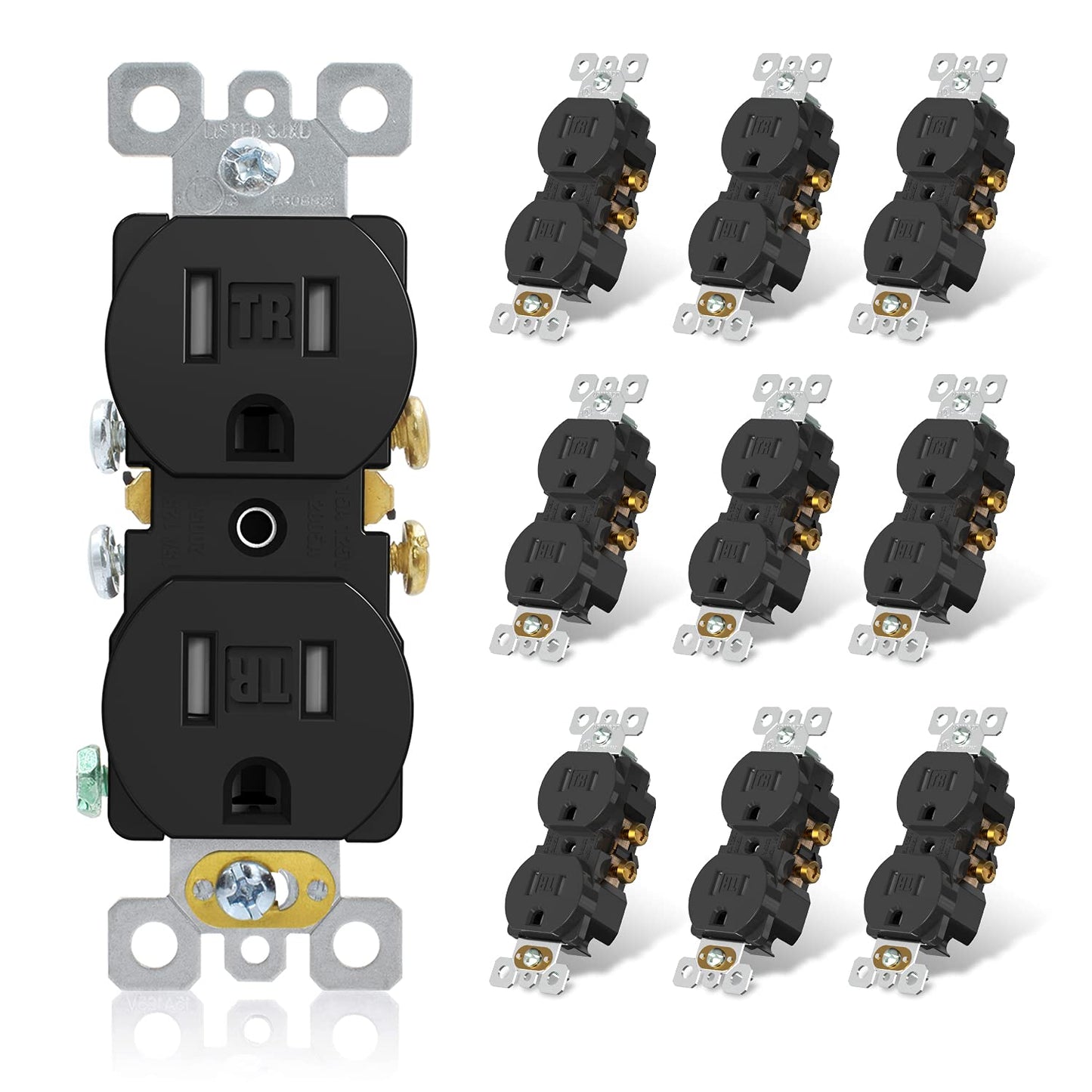 ELEGRP Tamper-Resistant Duplex Receptacle, 15A 125V, Self-Grounding Standard Wall Outlet, Residential Grade, UL Listed, White/Black