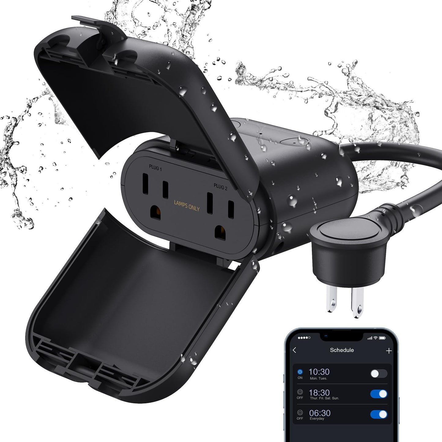 ELEGRP Outdoor Smart Dimmer Plug, IP66 Waterproof WiFi Plug with 2 Individually Controlled Sockets, Alexa & Google Assistant Compatible, String Light Dimmer