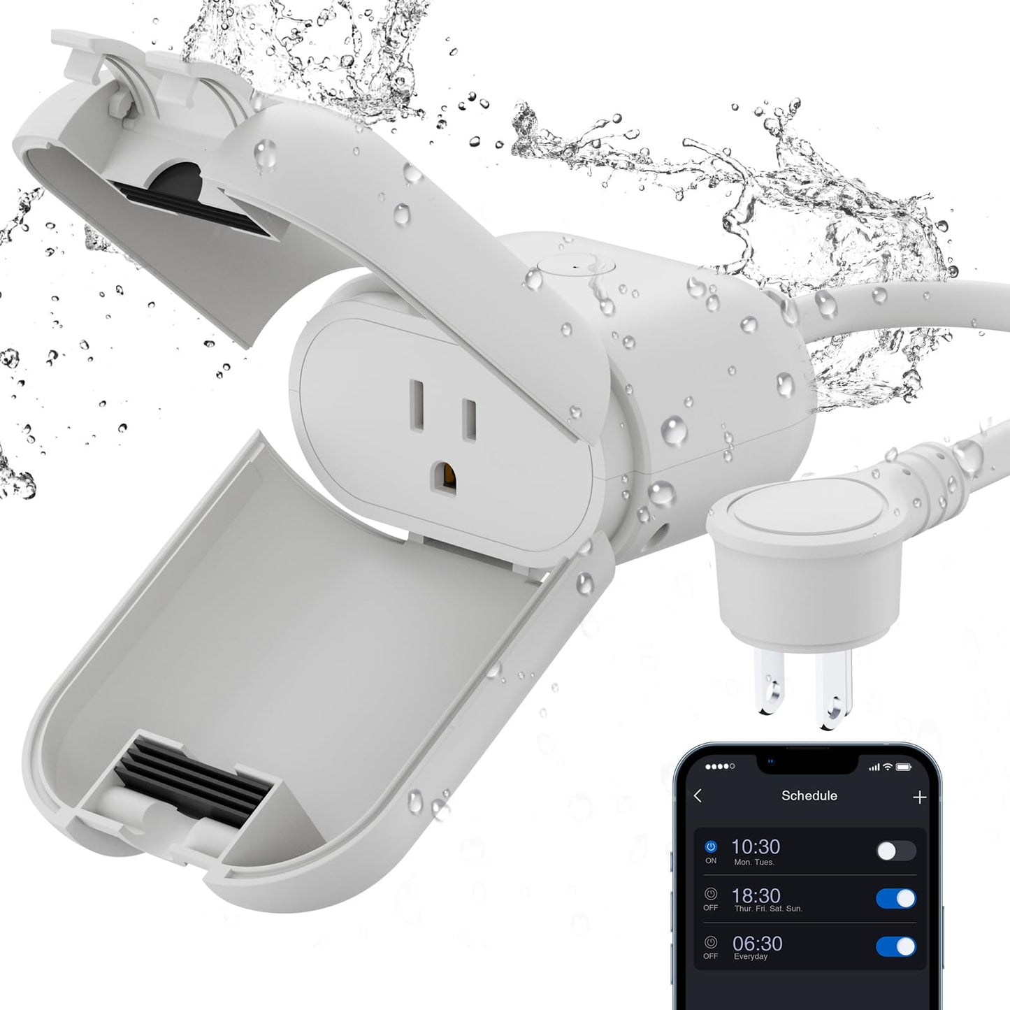 ELEGRP Outdoor Smart Dimmer Plug, IP66 Waterproof WiFi Plug, Alexa & Google Assistant Compatible, Dimmer for String Lights, No Hub Required