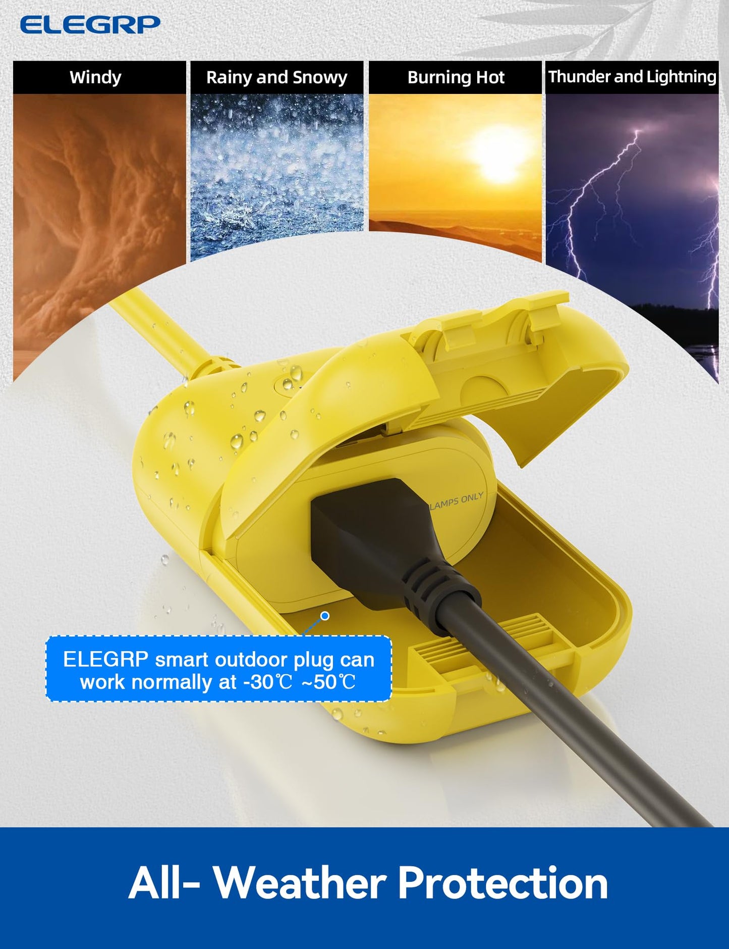 ELEGRP Outdoor Smart Dimmer Plug, IP66 Waterproof WiFi Plug, Alexa & Google Assistant Compatible, Dimmer for String Lights, No Hub Required