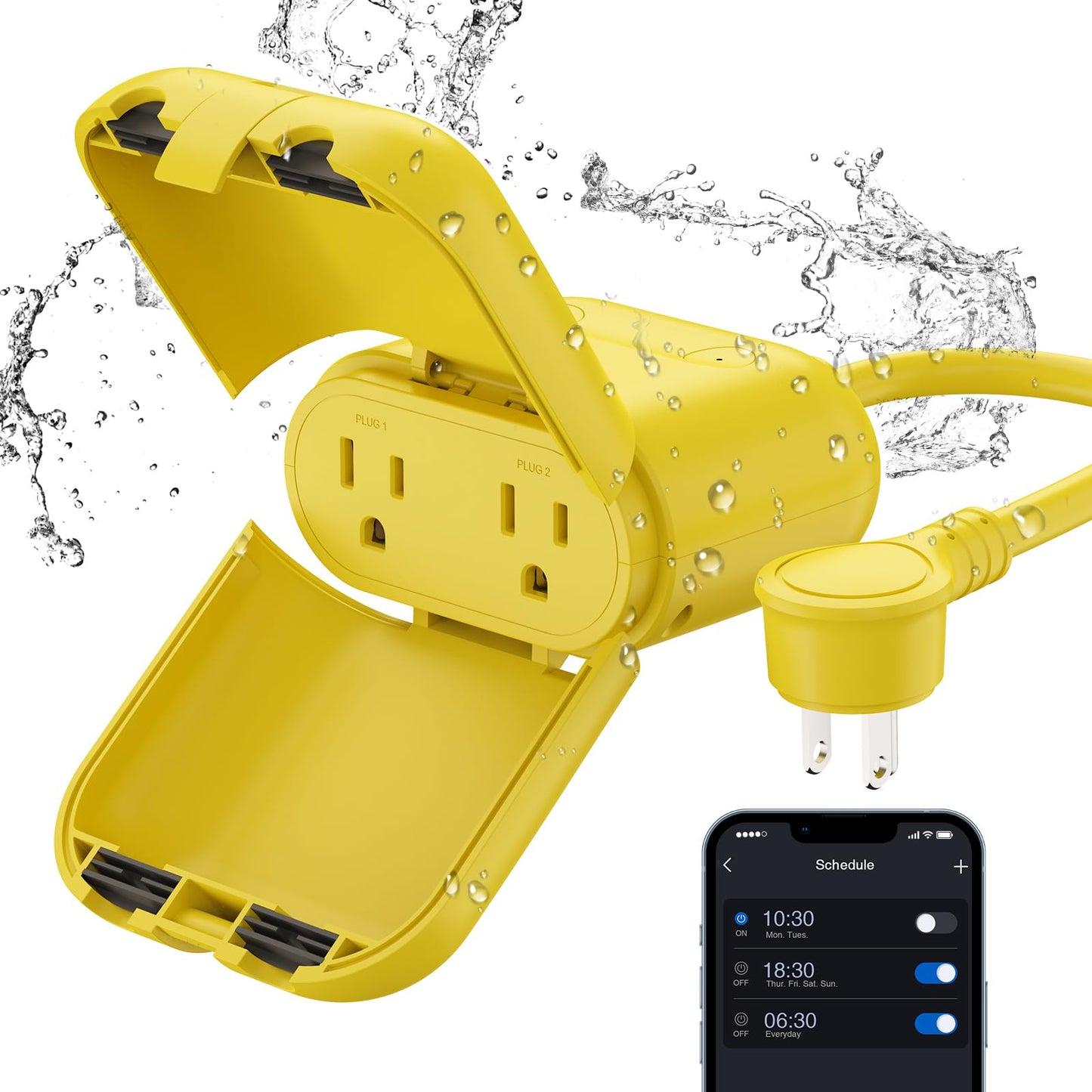 ELEGRP Outdoor Smart Dimmer Plug, IP66 Waterproof WiFi Plug with 2 Individually Controlled Sockets, Alexa & Google Assistant Compatible, String Light Dimmer