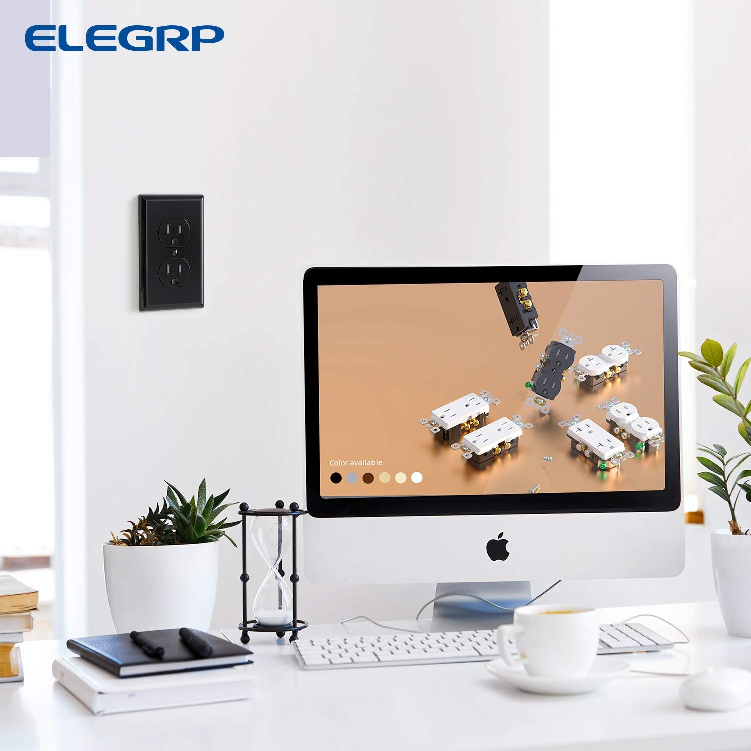 ELEGRP Tamper-Resistant Duplex Receptacle, 15A 125V, Self-Grounding Standard Wall Outlet, Residential Grade, UL Listed, White/Black