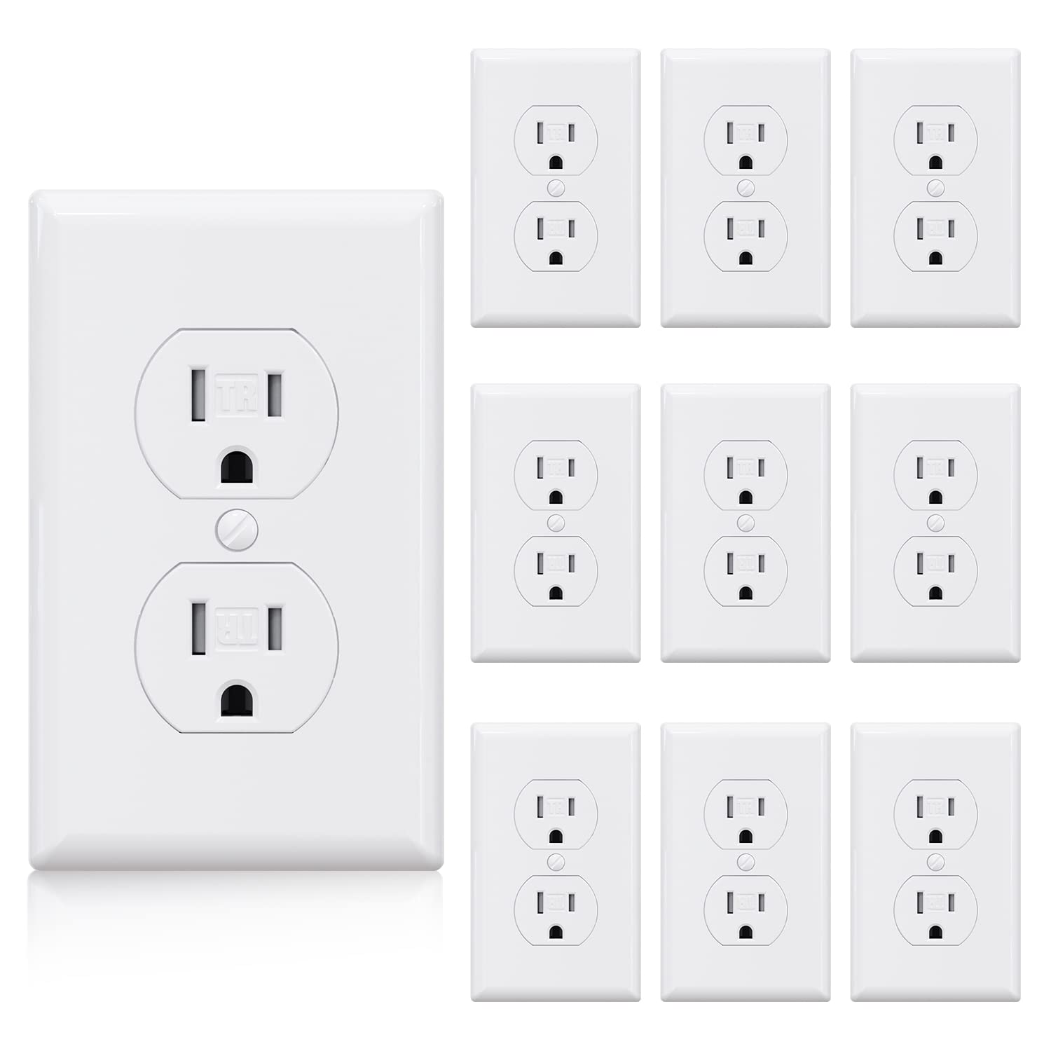 ELEGRP Tamper-Resistant Duplex Receptacle, 15A 125V, Self-Grounding Standard Wall Outlet, Residential Grade, UL Listed, White/Black