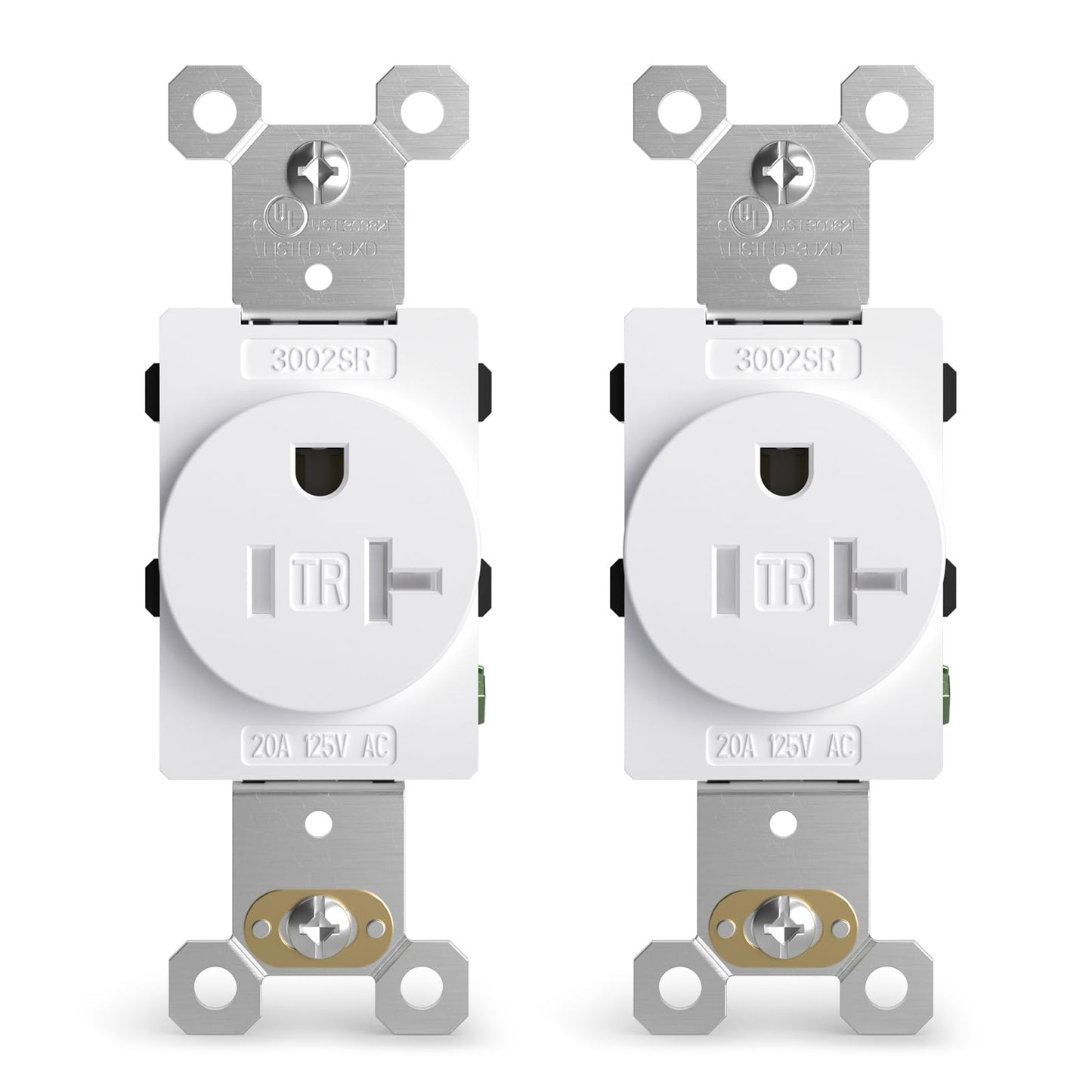 ELEGRP Tamper-Resistant Single Receptacle, 20A 125V, NEMA 5-20R, Commercial Grade, Self-Grounding Wall Outlet, UL Listed, White, 2 Pack
