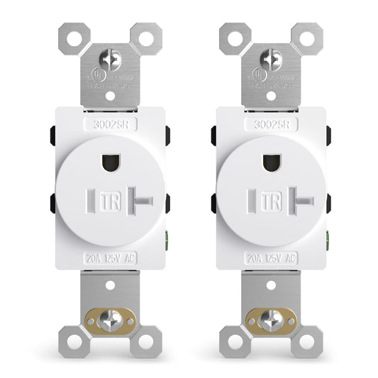 ELEGRP Tamper-Resistant Single Receptacle, 20A 125V, NEMA 5-20R, Commercial Grade, Self-Grounding Wall Outlet, UL Listed, White, 2 Pack