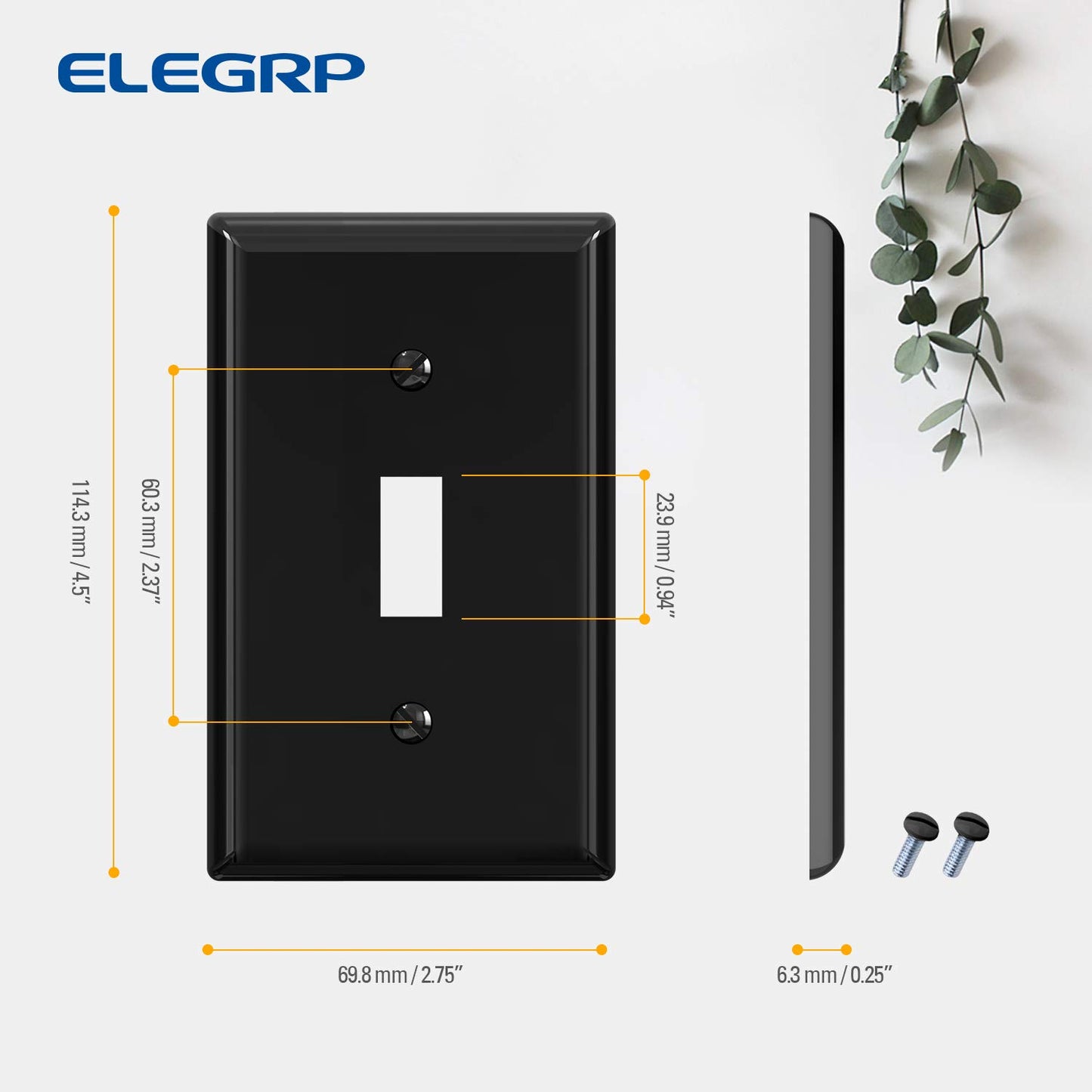 ELEGRP Toggle Light Switch Wall Plate, 1-Gang & 2-Gang Standard Size, Unbreakable Thermoplastic Covers, 5 Pack, Black/White