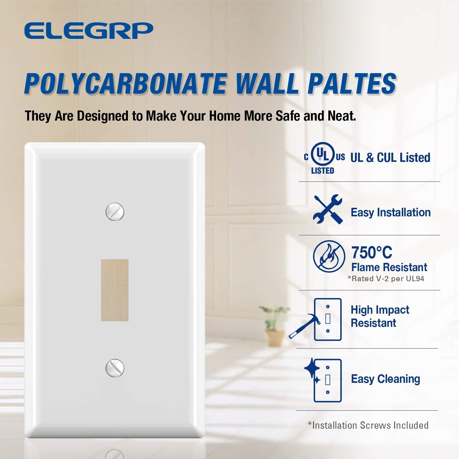 ELEGRP Toggle Light Switch Wall Plate, 1-Gang & 2-Gang Standard Size, Unbreakable Thermoplastic Covers, 5 Pack, Black/White