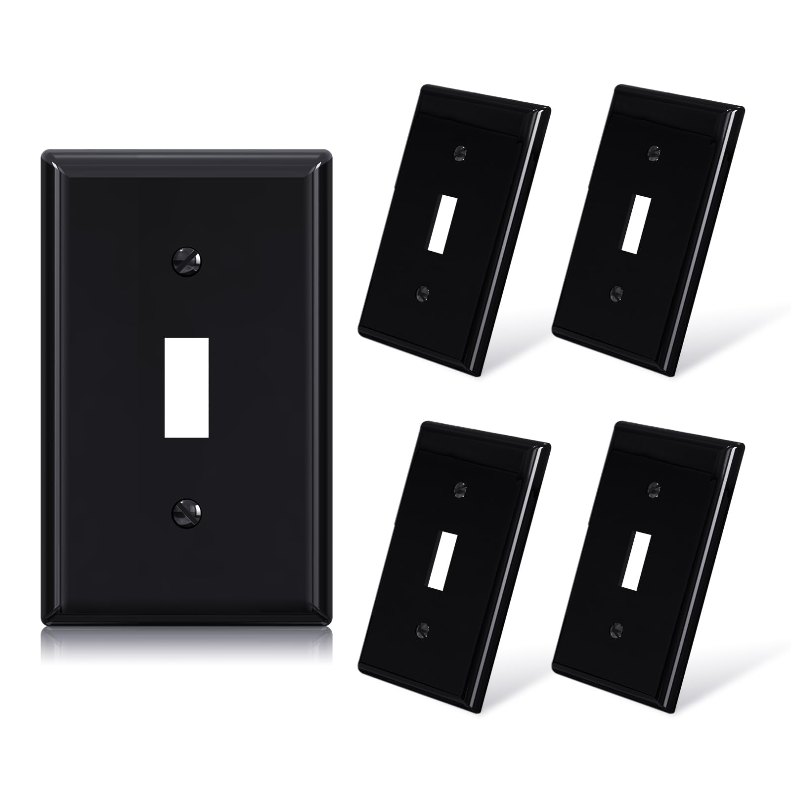 ELEGRP Toggle Light Switch Wall Plate, 1-Gang & 2-Gang Standard Size, Unbreakable Thermoplastic Covers, 5 Pack, Black/White