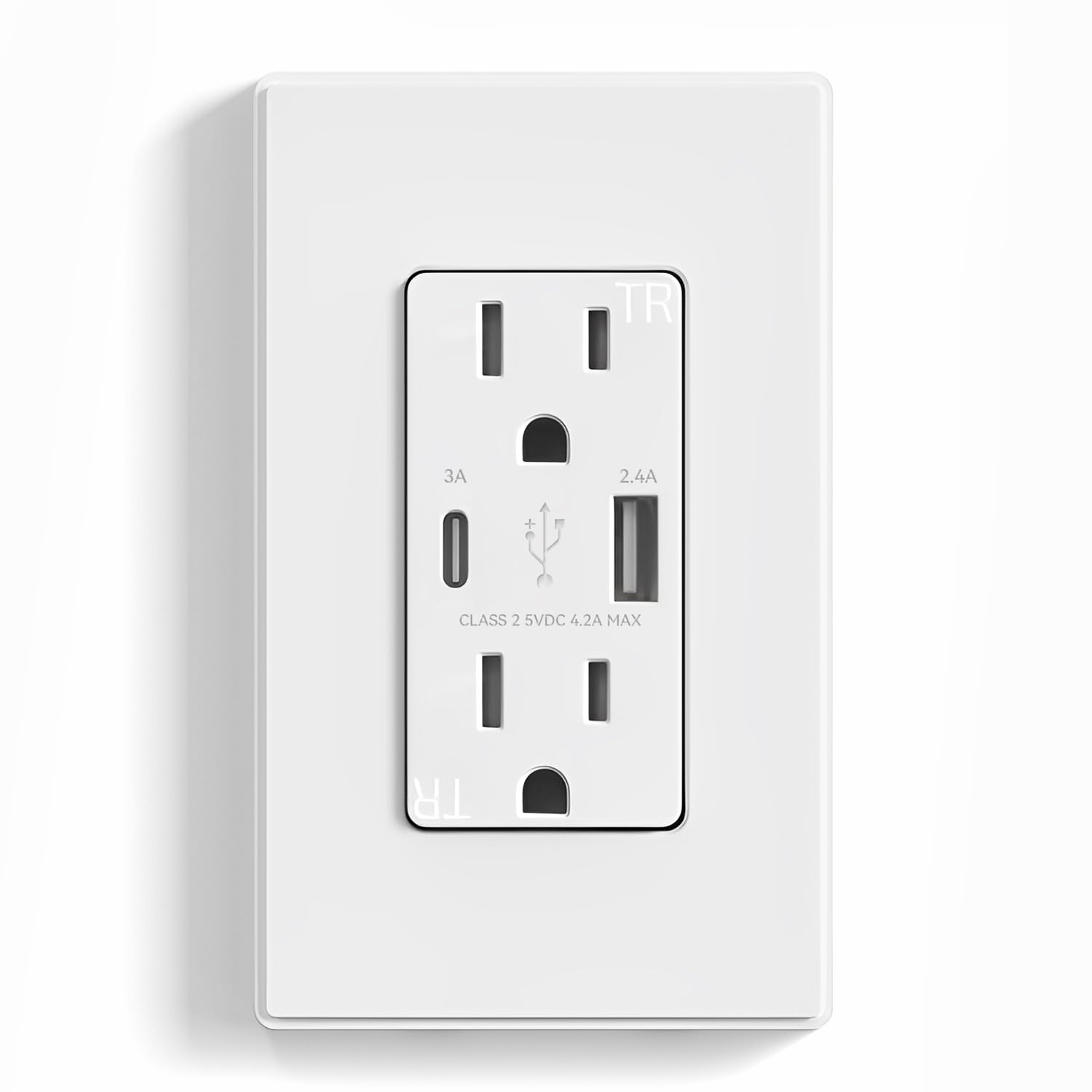 ELEGRP USB Charger Wall Outlet, Dual USB Ports (Type A & C), 4.2A USB Receptacle, Tamper Resistant, 15A/20A, UL Listed