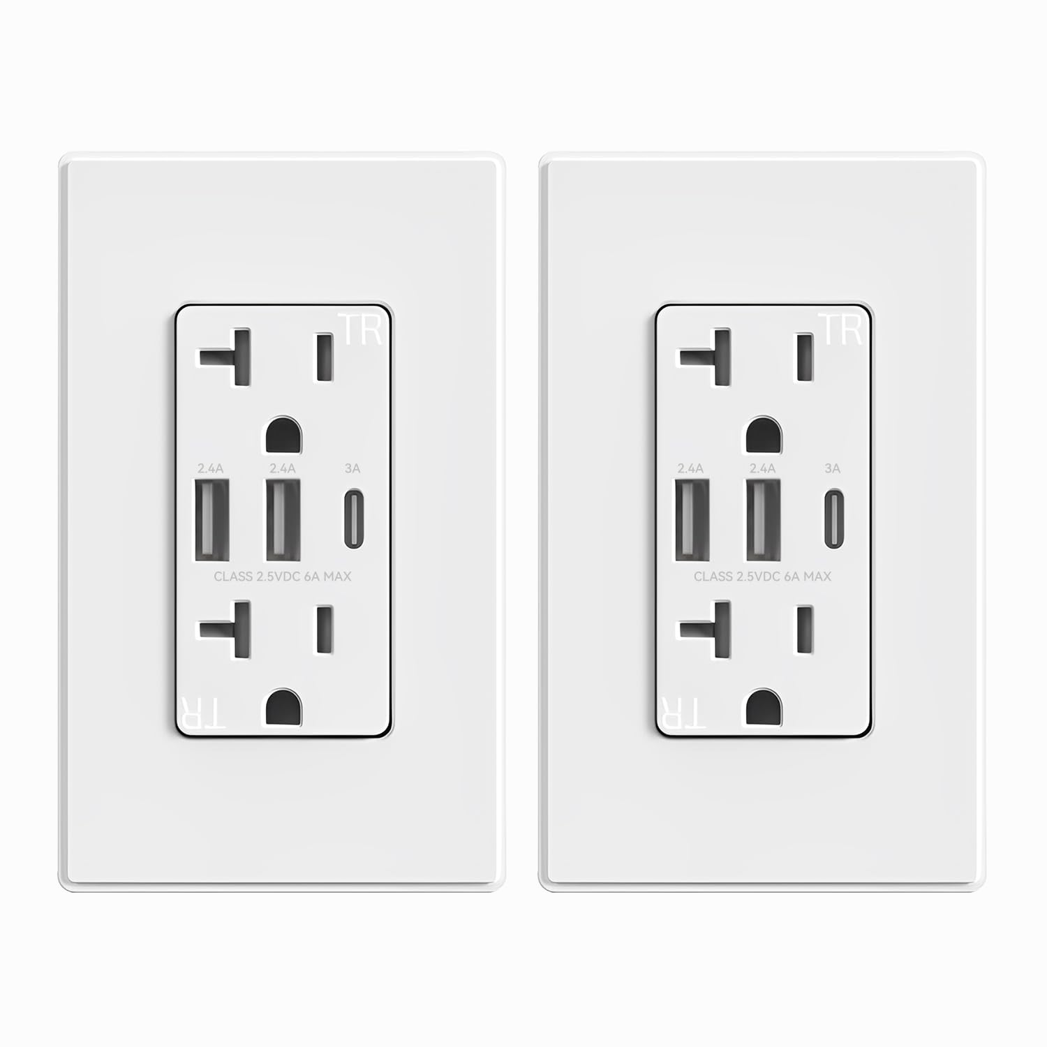 ELEGRP USB Outlet Receptacle, 3-Port USB-C Wall Outlet, 30W 6.0A High-Speed Charging, Tamper-Resistant, Screwless Wall Plate Included