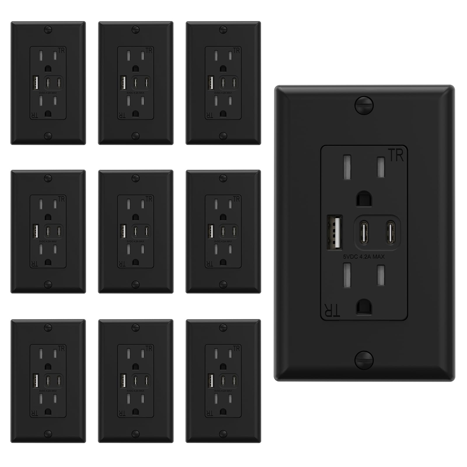 ELEGRP USB Wall Outlet, 3 USB Ports with Dual USB-C, 4.2A Fast Charging, Tamper-Resistant, Wall Plate Included, UL Listed