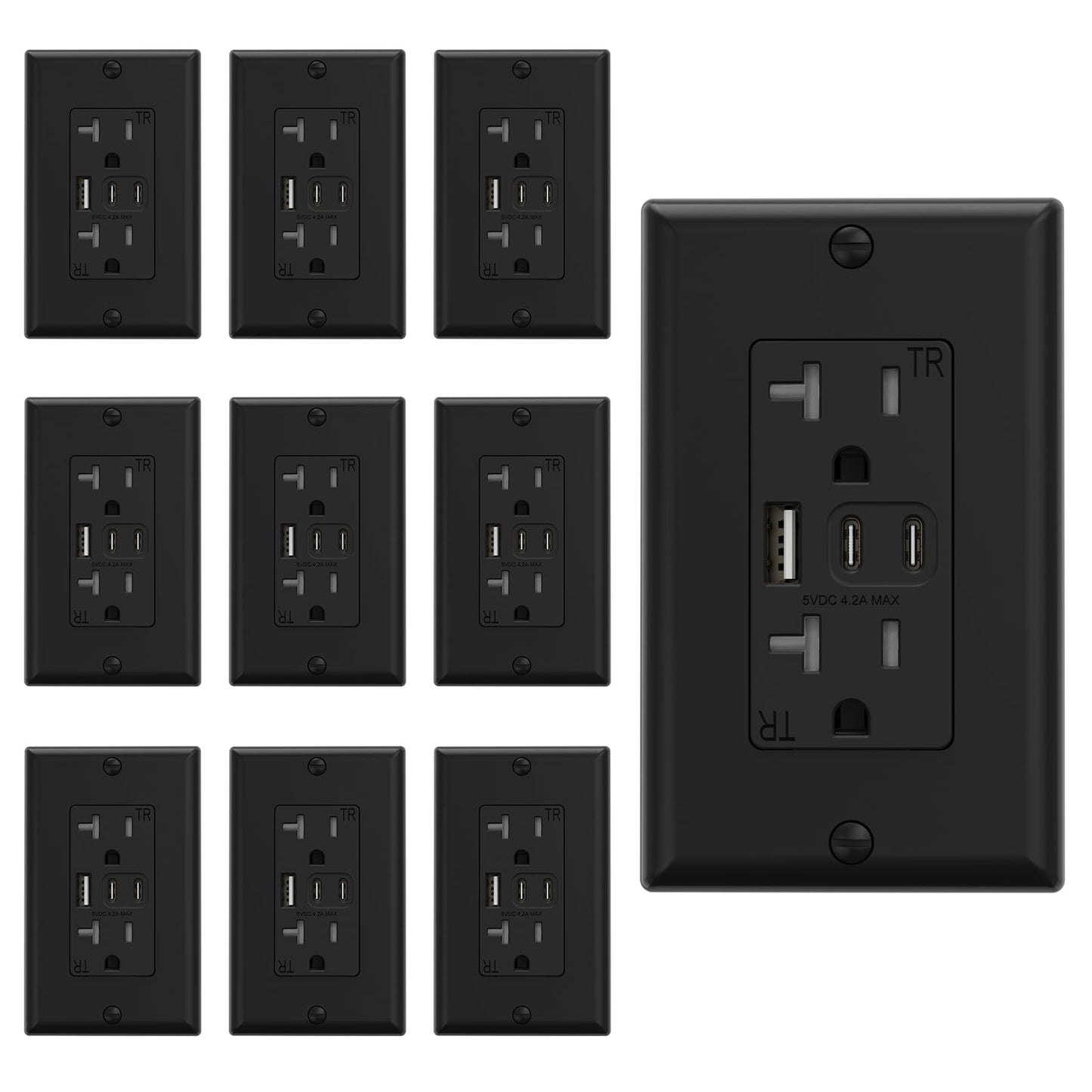 ELEGRP USB Wall Outlet, 3 USB Ports with Dual USB-C, 4.2A Fast Charging, Tamper-Resistant, Wall Plate Included, UL Listed