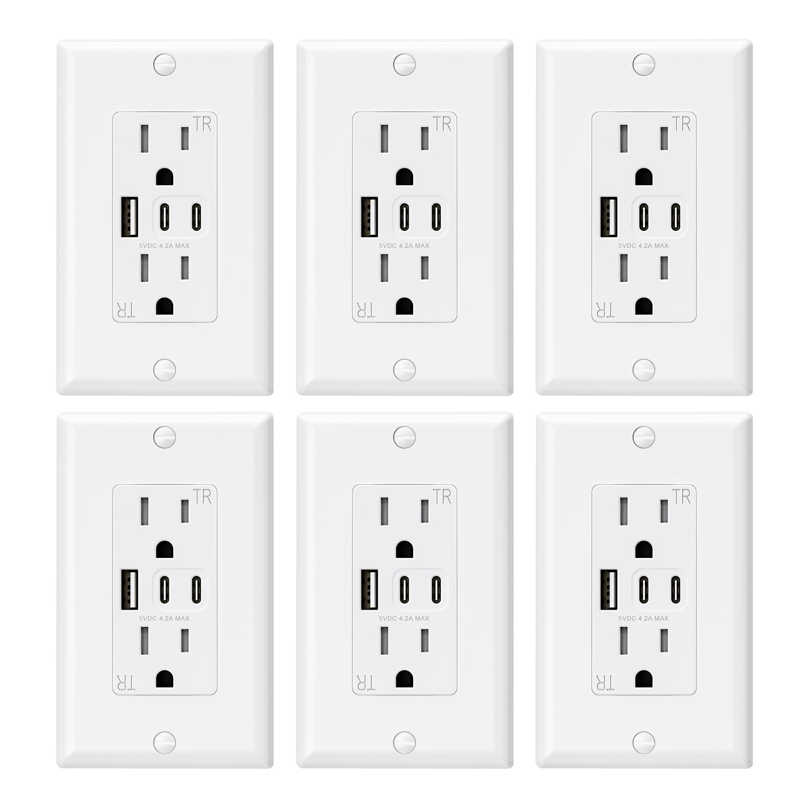 ELEGRP USB Wall Outlet, 3 USB Ports with Dual USB-C, 4.2A Fast Charging, Tamper-Resistant, Wall Plate Included, UL Listed