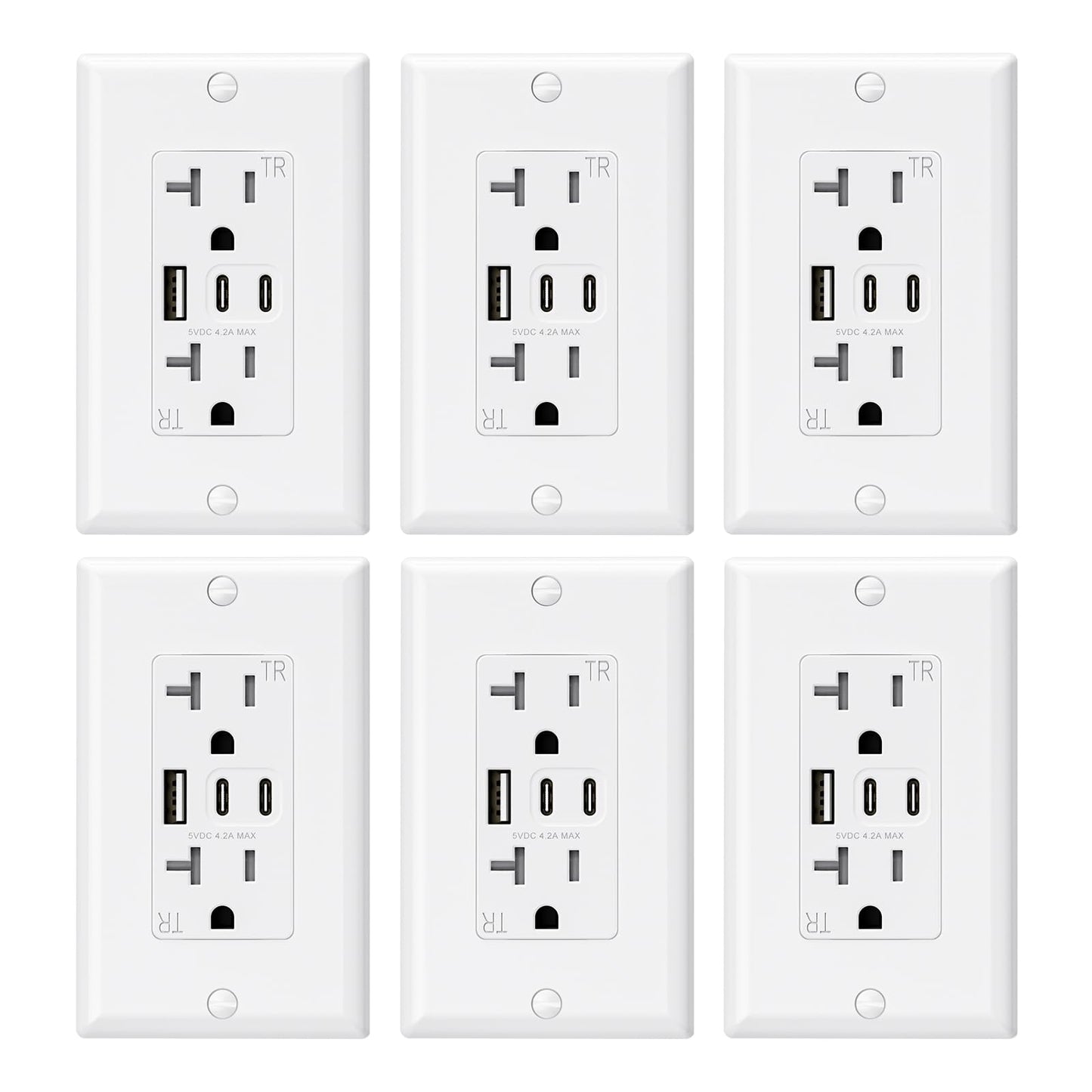 ELEGRP USB Wall Outlet, 3 USB Ports with Dual USB-C, 4.2A Fast Charging, Tamper-Resistant, Wall Plate Included, UL Listed