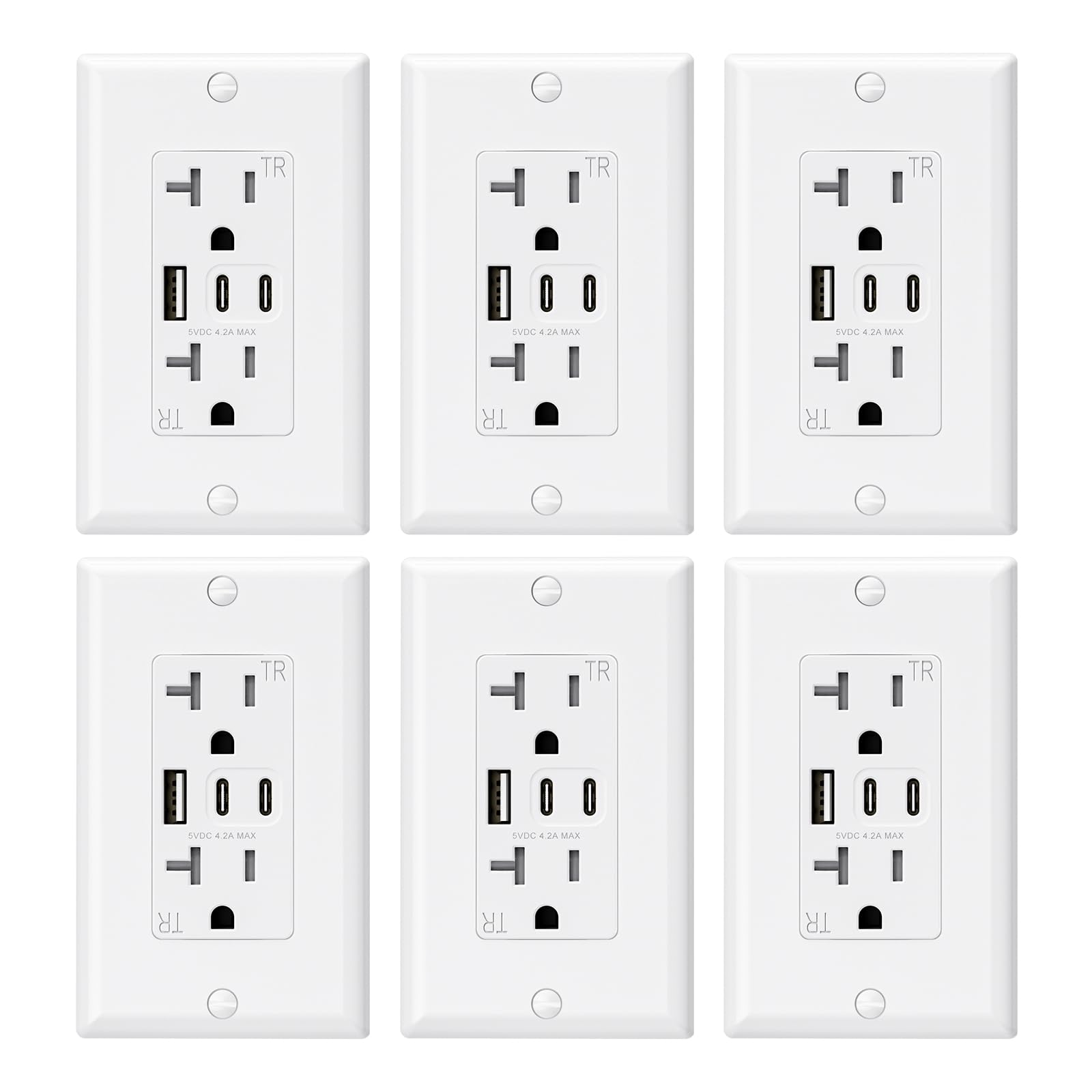 ELEGRP USB Wall Outlet, 3 USB Ports with Dual USB-C, 4.2A Fast Charging, Tamper-Resistant, Wall Plate Included, UL Listed