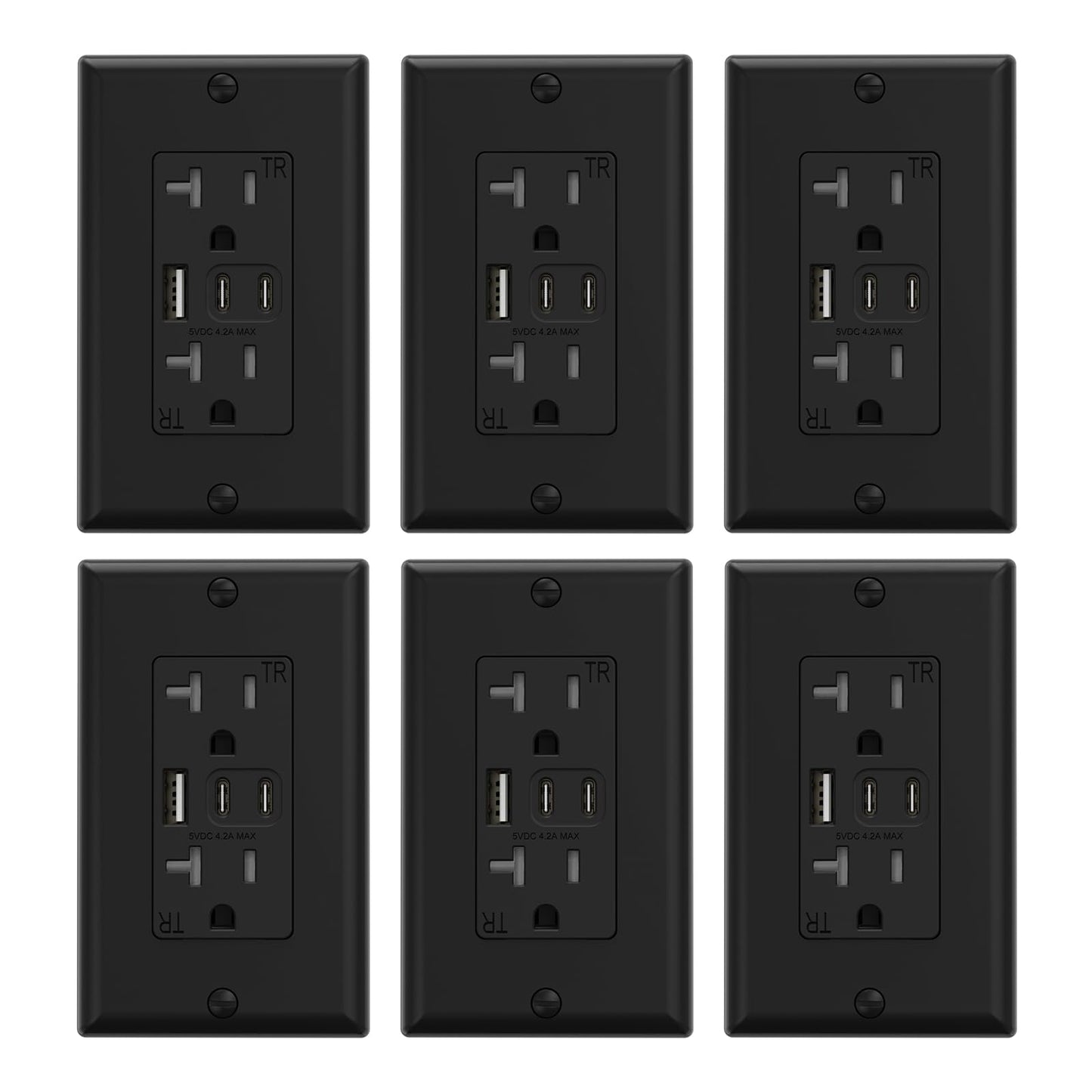 ELEGRP USB Wall Outlet, 3 USB Ports with Dual USB-C, 4.2A Fast Charging, Tamper-Resistant, Wall Plate Included, UL Listed