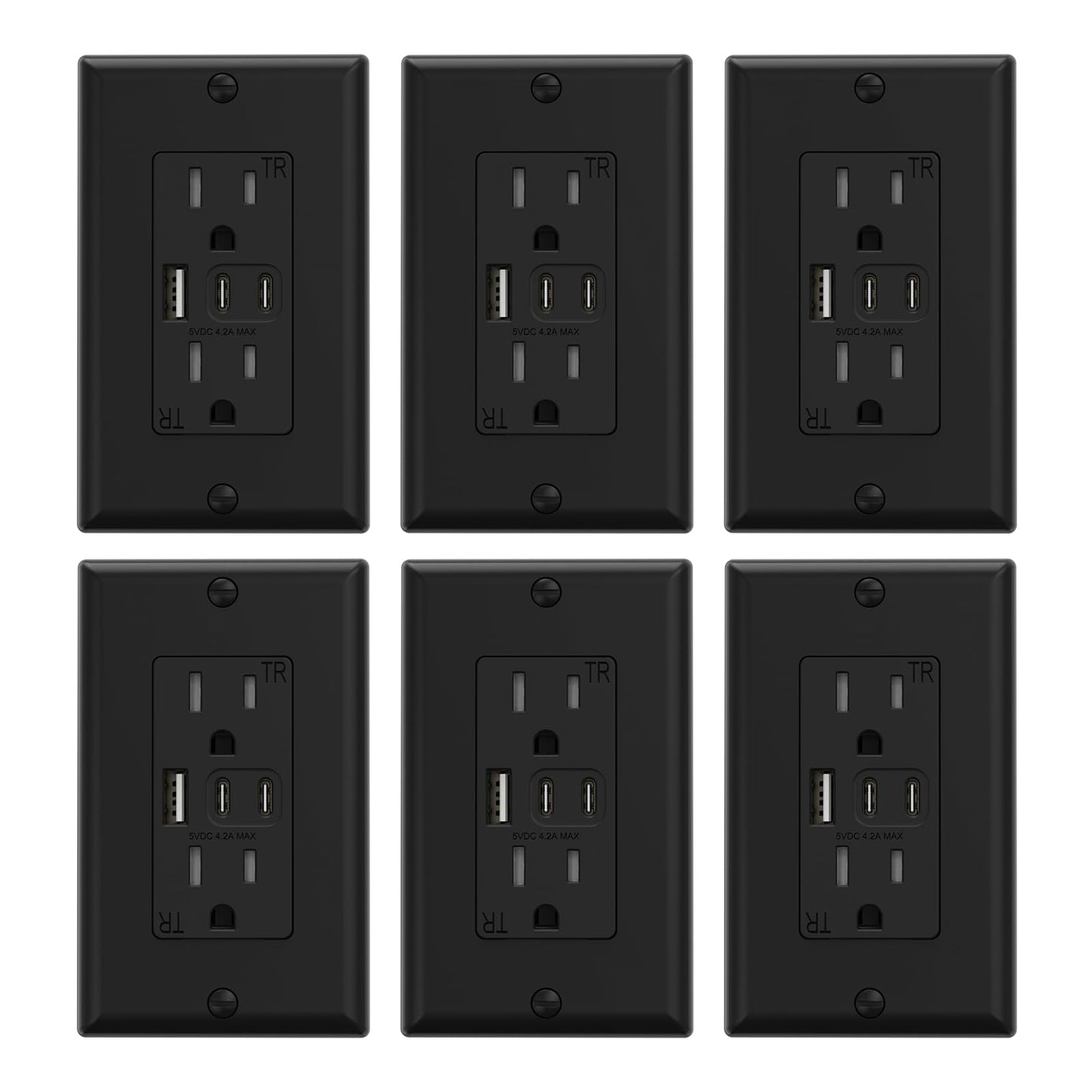 ELEGRP USB Wall Outlet, 3 USB Ports with Dual USB-C, 4.2A Fast Charging, Tamper-Resistant, Wall Plate Included, UL Listed