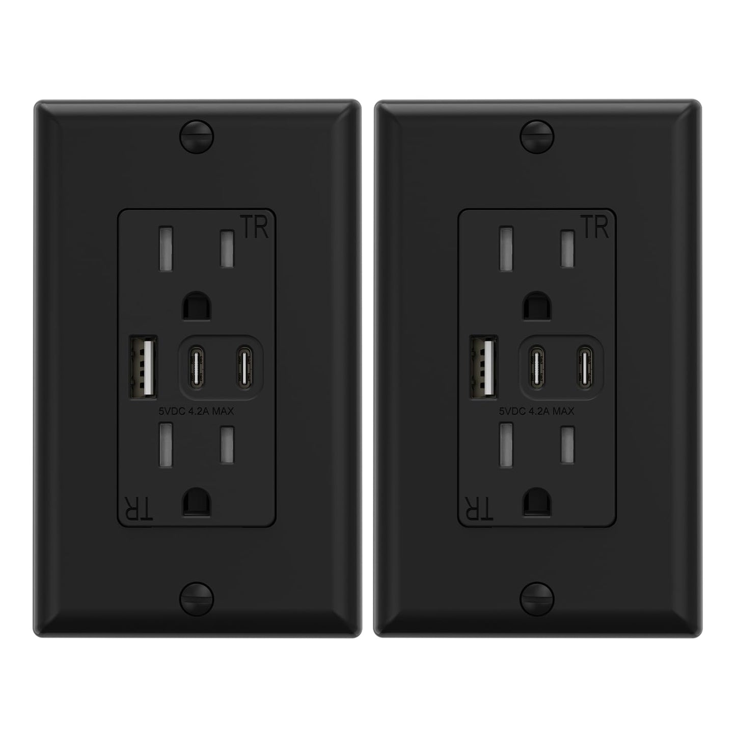 ELEGRP USB Wall Outlet, 3 USB Ports with Dual USB-C, 4.2A Fast Charging, Tamper-Resistant, Wall Plate Included, UL Listed