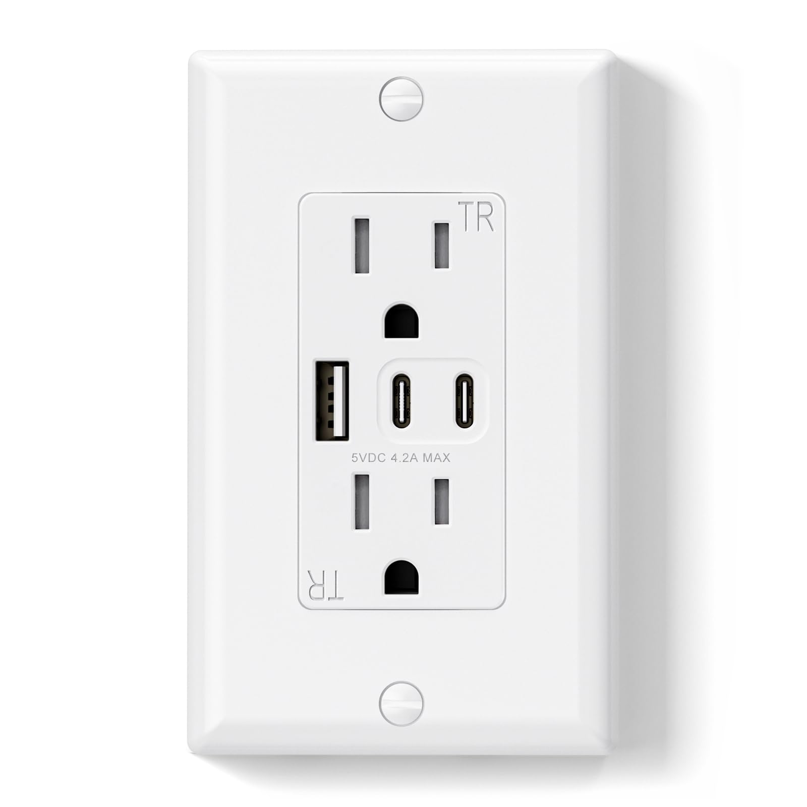 ELEGRP USB Wall Outlet, 3 USB Ports with Dual USB-C, 4.2A Fast Charging, Tamper-Resistant, Wall Plate Included, UL Listed