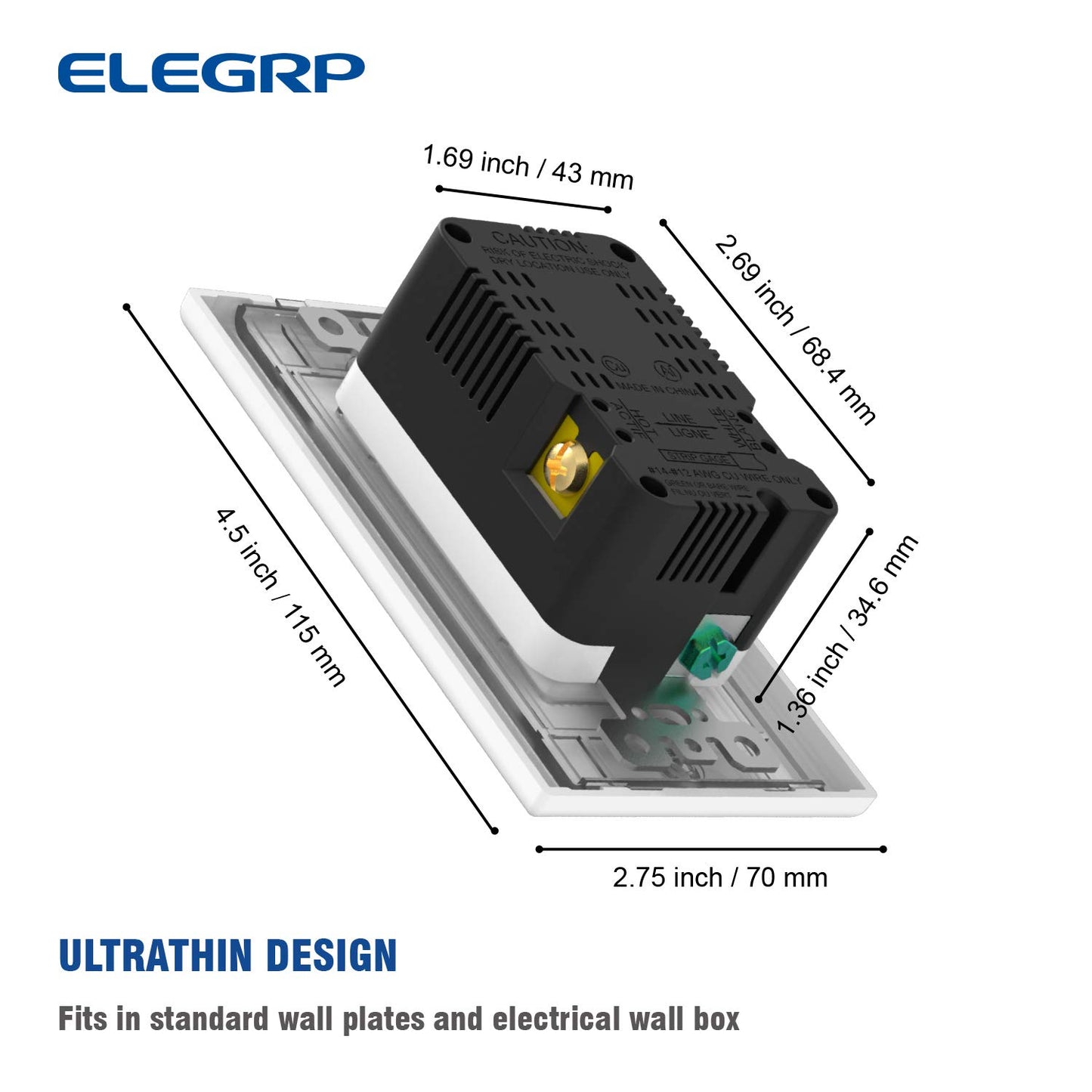 ELEGRP USB Wall Outlet, Dual USB-A Ports (4.0A), Tamper-Resistant Receptacle, Wall Plate Included, UL Listed
