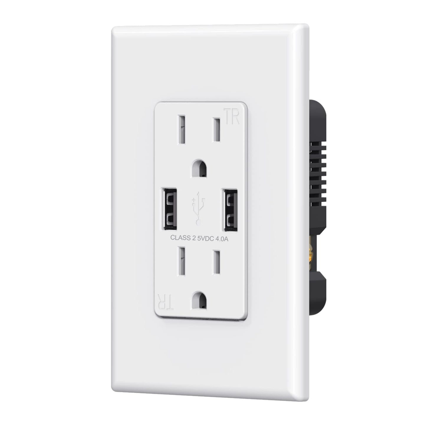ELEGRP USB Wall Outlet, Dual USB-A Ports (4.0A), Tamper-Resistant Receptacle, Wall Plate Included, UL Listed