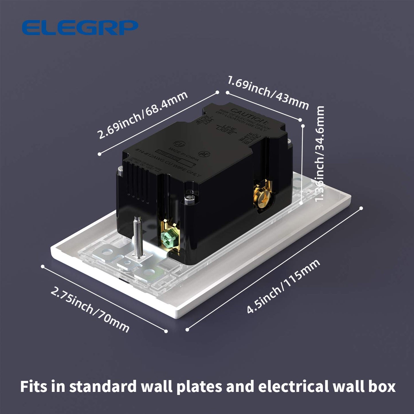 ELEGRP USB Wall Outlet, Dual USB-A Ports (4.0A), Tamper-Resistant Receptacle, Wall Plate Included, UL Listed