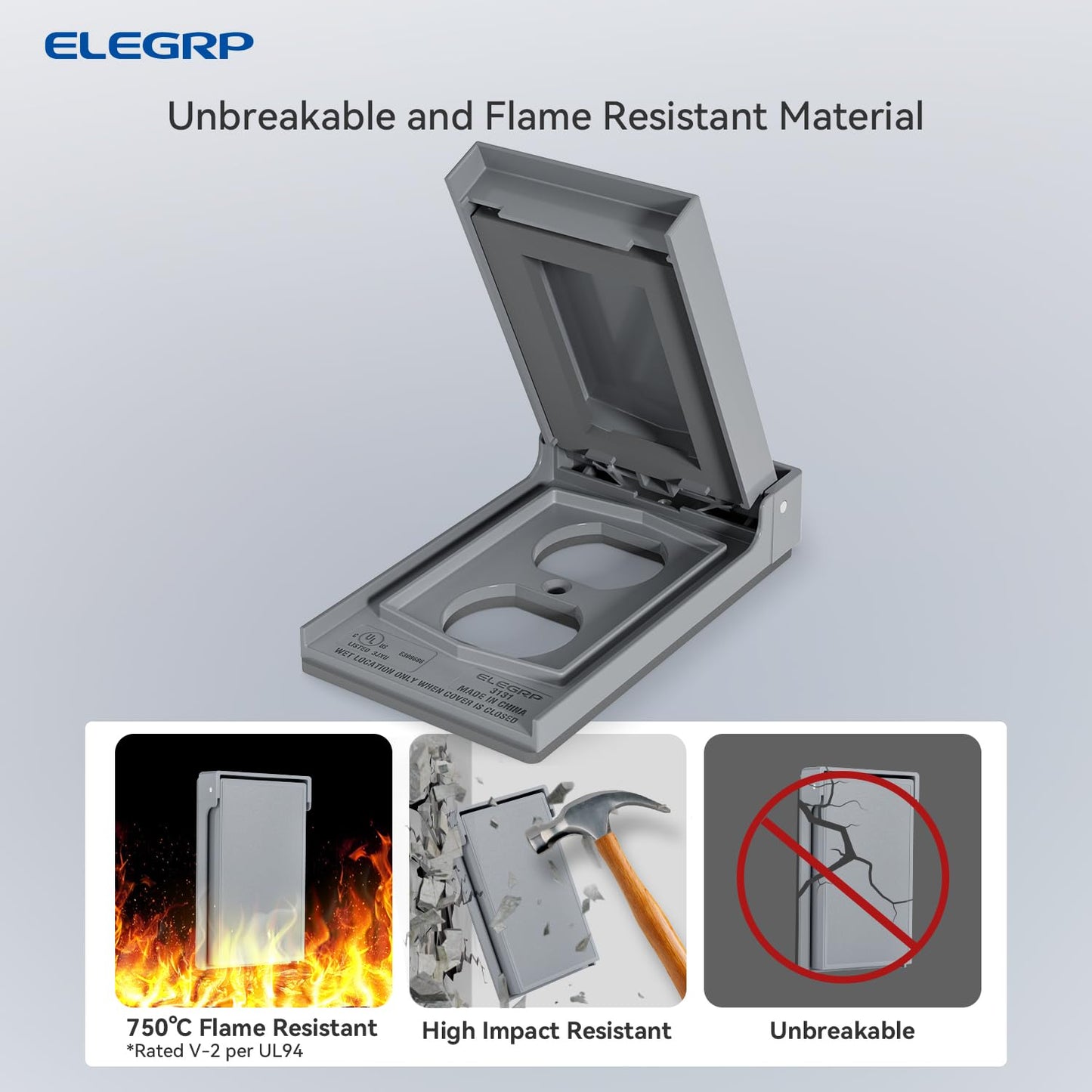 ELEGRP Horizontal Outdoor Cover for Duplex Receptacles, Weatherproof Outlet Cover, Unbreakable Polycarbonate, UL Listed