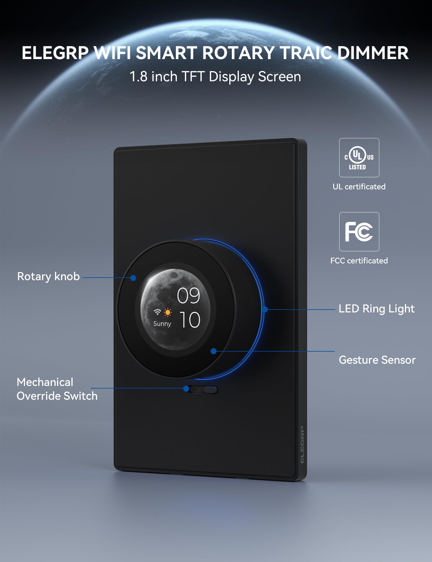 Wi-Fi Smart Rotary Dimmer Switch with Digital Display