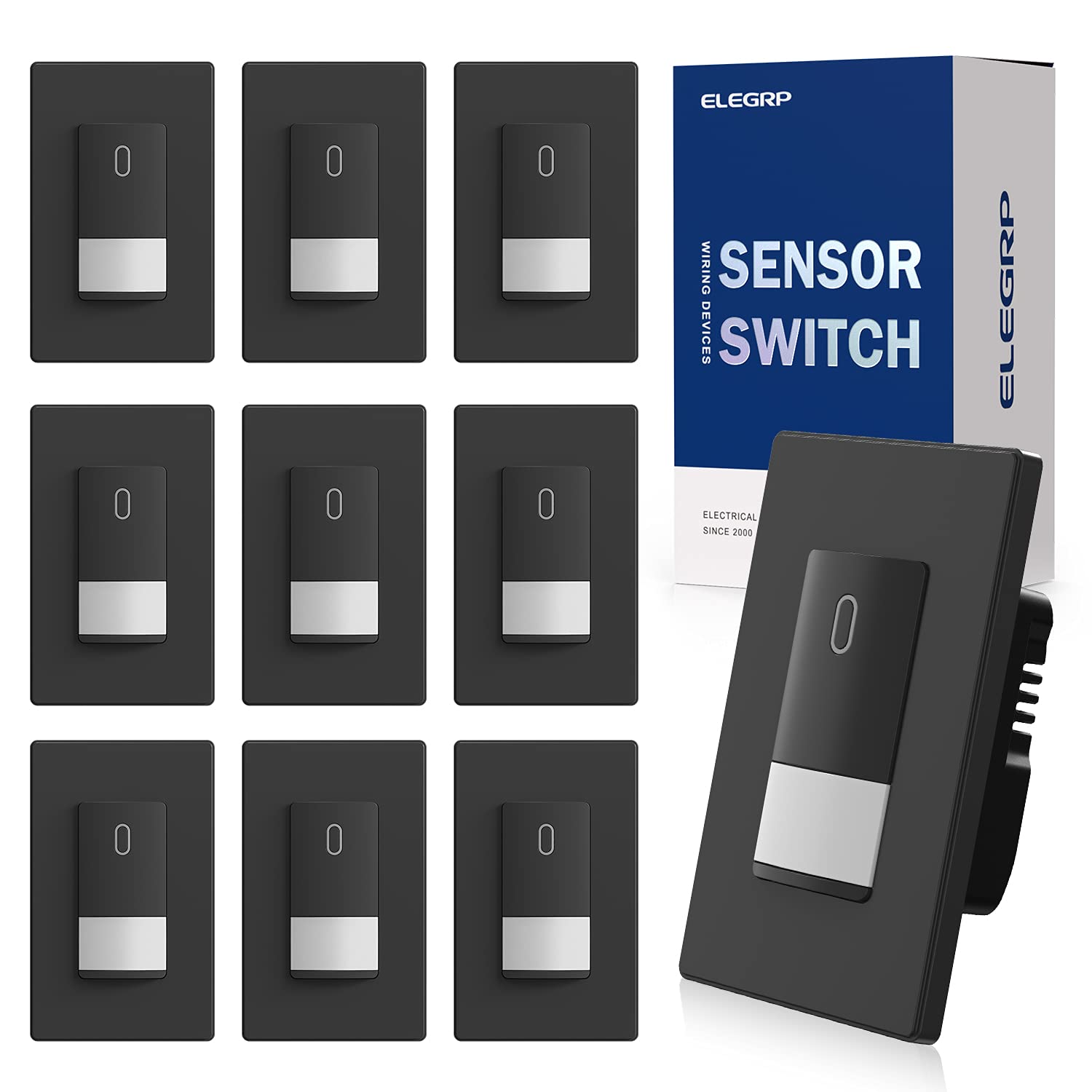 ELEGRP Motion Sensor Light Switch, Single-Pole or Dual Location Control, No Neutral Wire Needed, Wall Plate Included, UL Listed