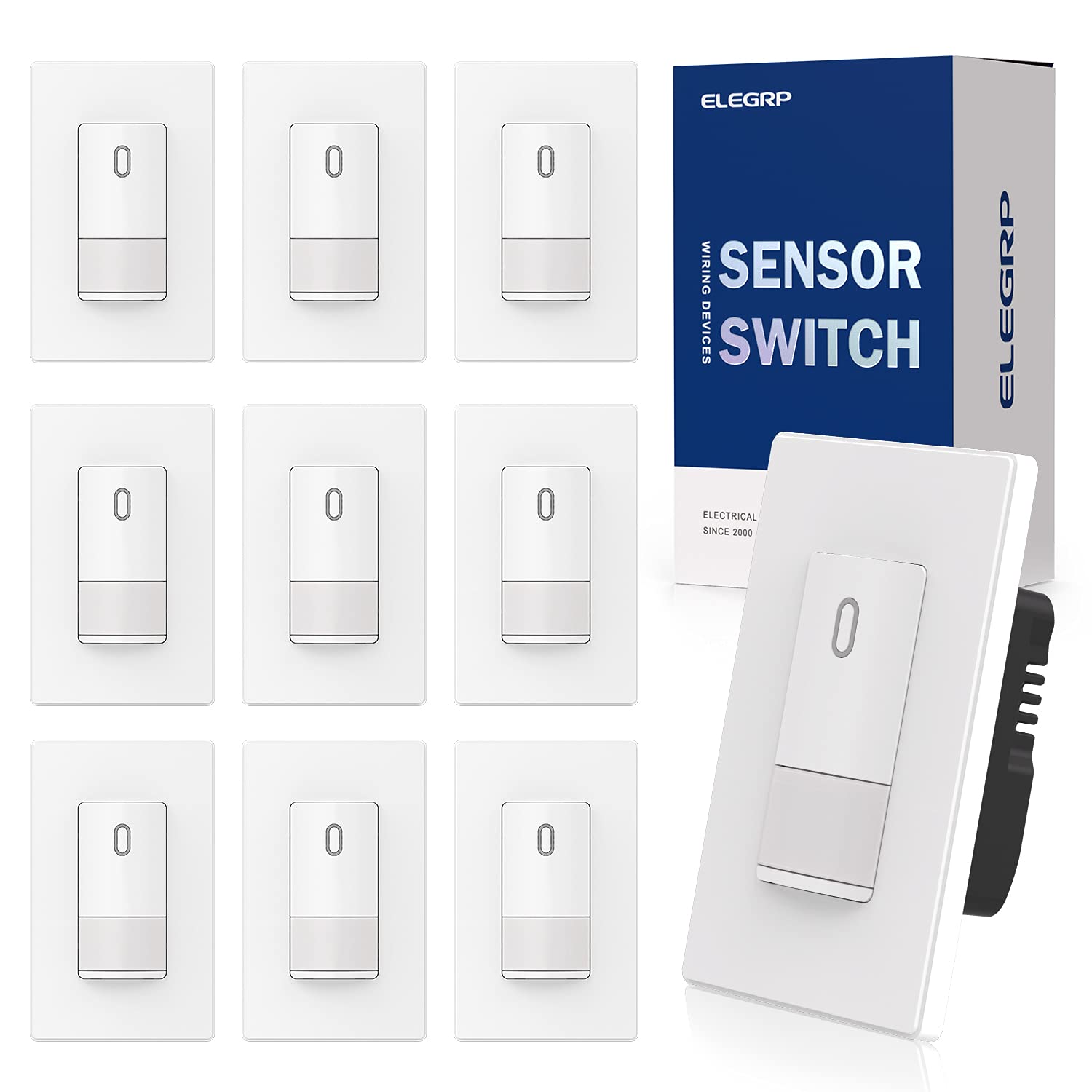 ELEGRP Motion Sensor Light Switch, Single-Pole or Dual Location Control, No Neutral Wire Needed, Wall Plate Included, UL Listed