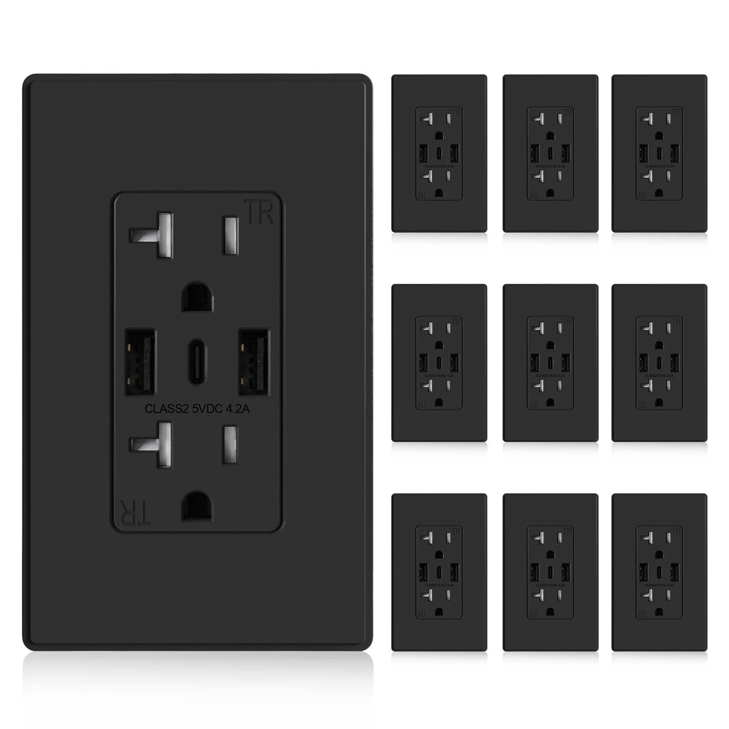 ELEGRP USB Wall Outlet, 3-Port USB C & USB A Tamper-Resistant Receptacles, 21W 4.2A Total Output, Screwless Wall Plate Included, UL Listed