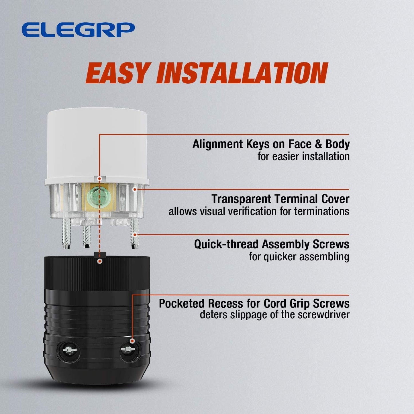 ELEGRP NEMA L5-20P & L5-20R Locking Plug and Connector Set, Generator Twist Lock Adapter, 20A 125V, 2-Pole 3-Wire Grounding