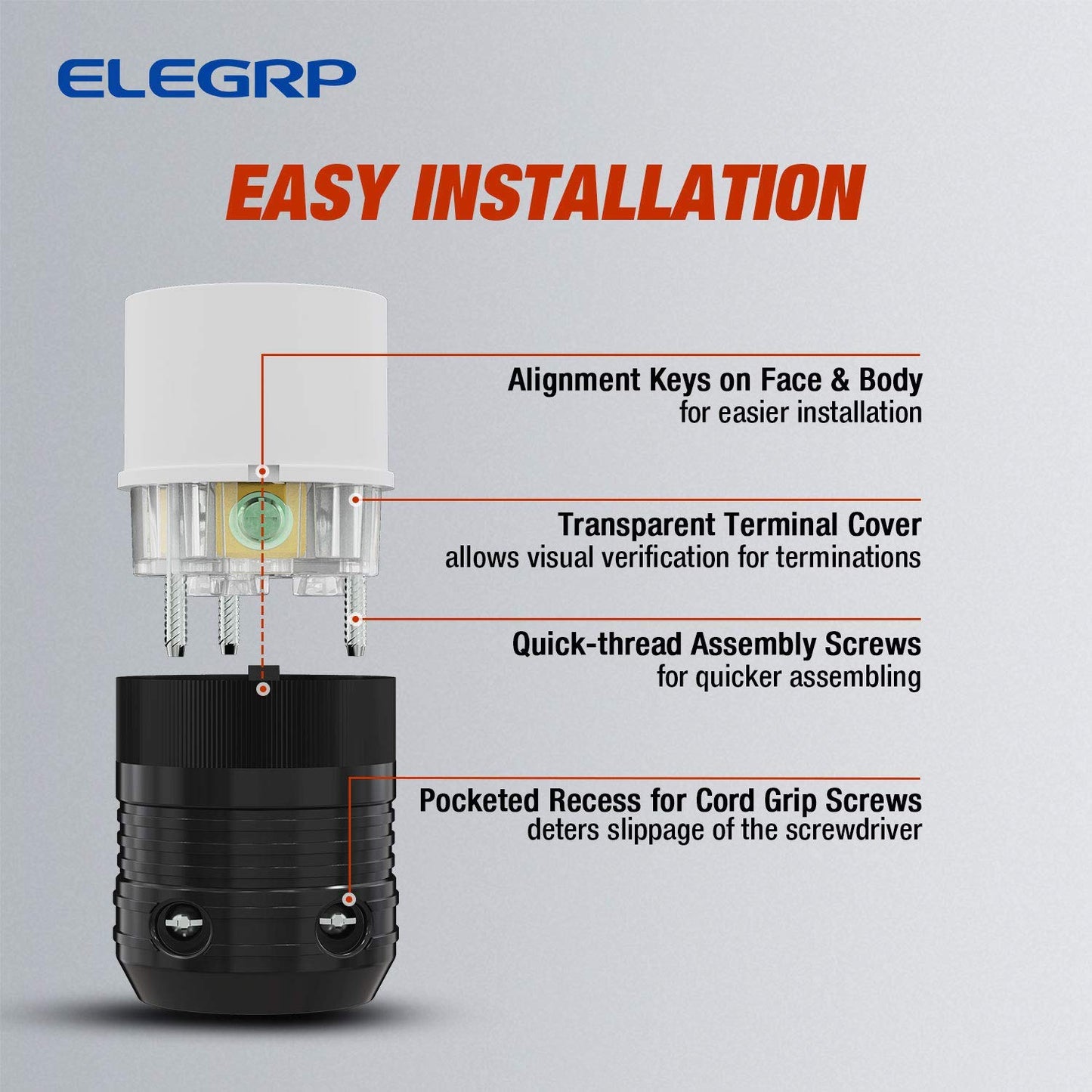 ELEGRP NEMA L14-20P & L14-20R Locking Plug and Connector Set, Generator Twist Lock Adapter, 20A 125/250V, 3 Pole 4 Wire Grounding