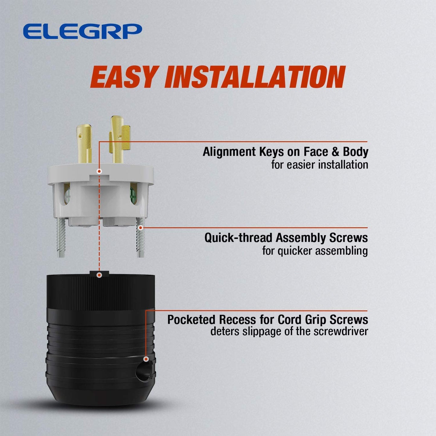 ELEGRP NEMA L14-20P & L14-20R Locking Plug and Connector Set, Generator Twist Lock Adapter, 20A 125/250V, 3 Pole 4 Wire Grounding