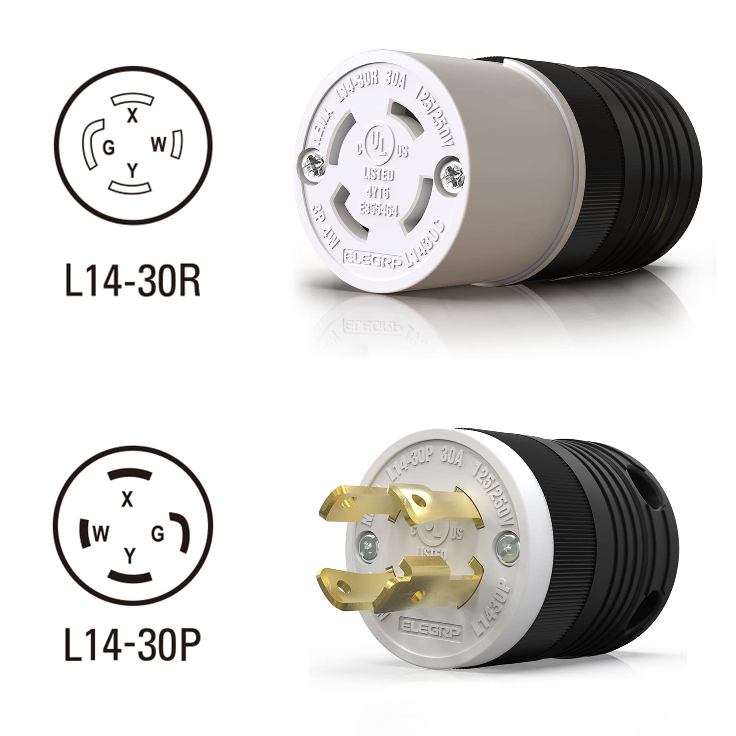 ELEGRP NEMA L14-30P & L14-30R Twist Lock Adapter, 30A 125/250V, 3 Pole 4 Wire Grounding, Heavy-Duty Plug & Connector Set