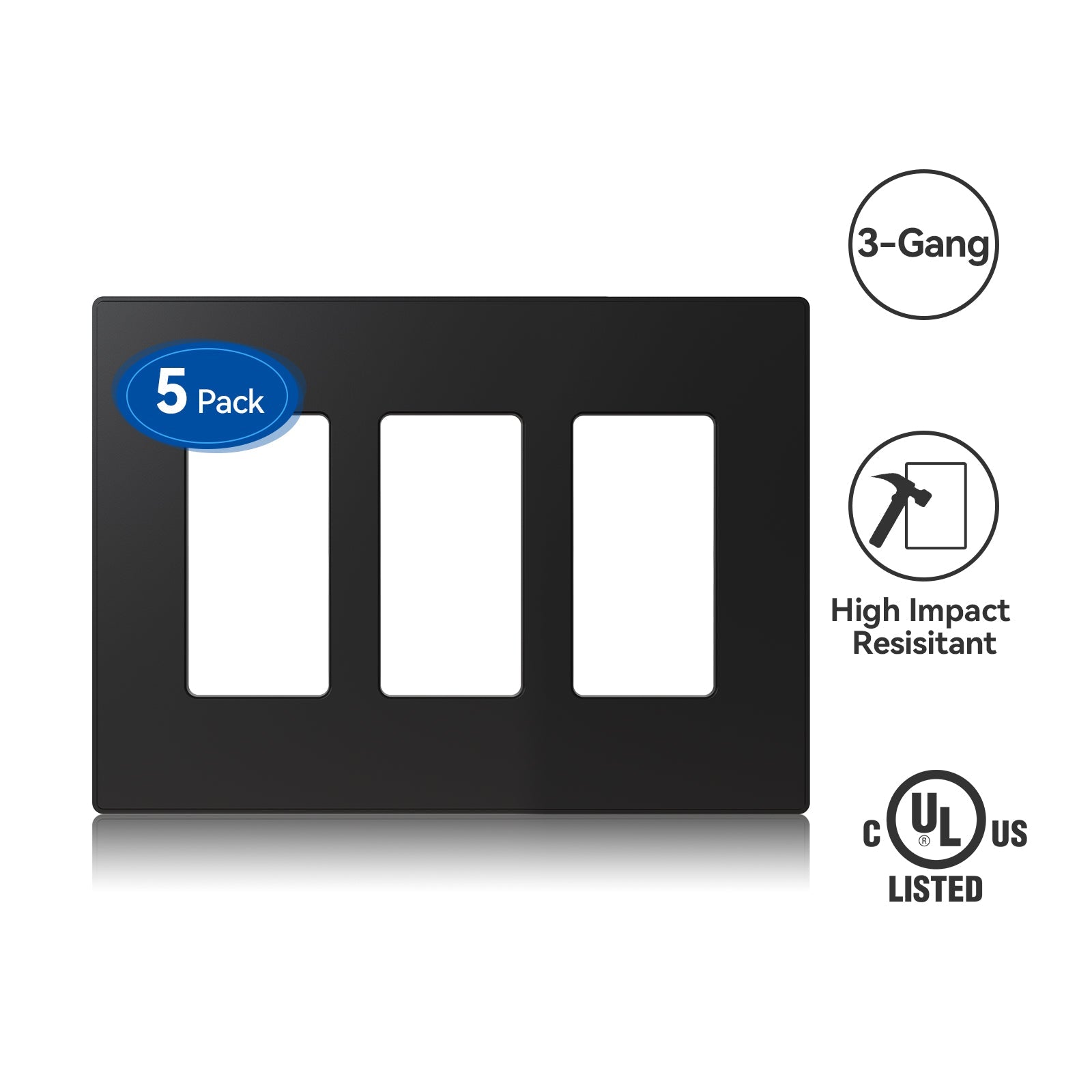 ELEGRP Screwless Decorative Receptacle Wall Plate Covers, Matte Finish, 1-Gang, 2-Gang, 3-Gang , Unbreakable Thermoplastic