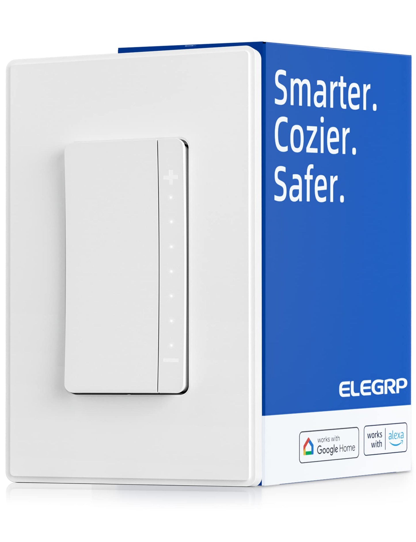 ELEGRP Smart Rocker Dimmer Switch, Single Pole or 3-Way, 2.4GHz Wi-Fi, Alexa & Google Assistant Compatible, Remote & Voice Control, UL Listed