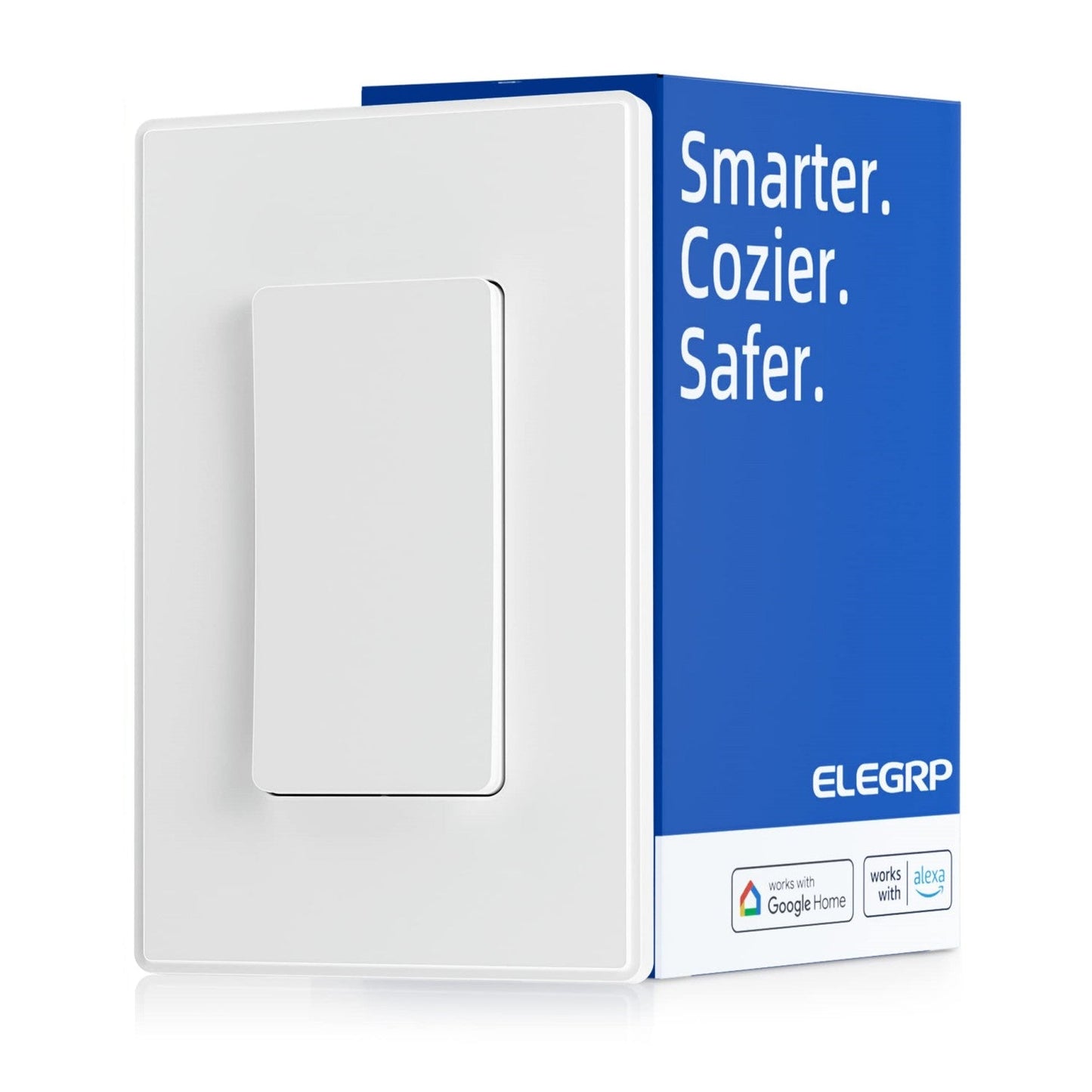 ELEGRP Smart Light Switch, Single Pole or 3-Way, 2.4GHz Wi-Fi Switch, Voice Control with Alexa & Google Assistant, Remote Control & Scheduling