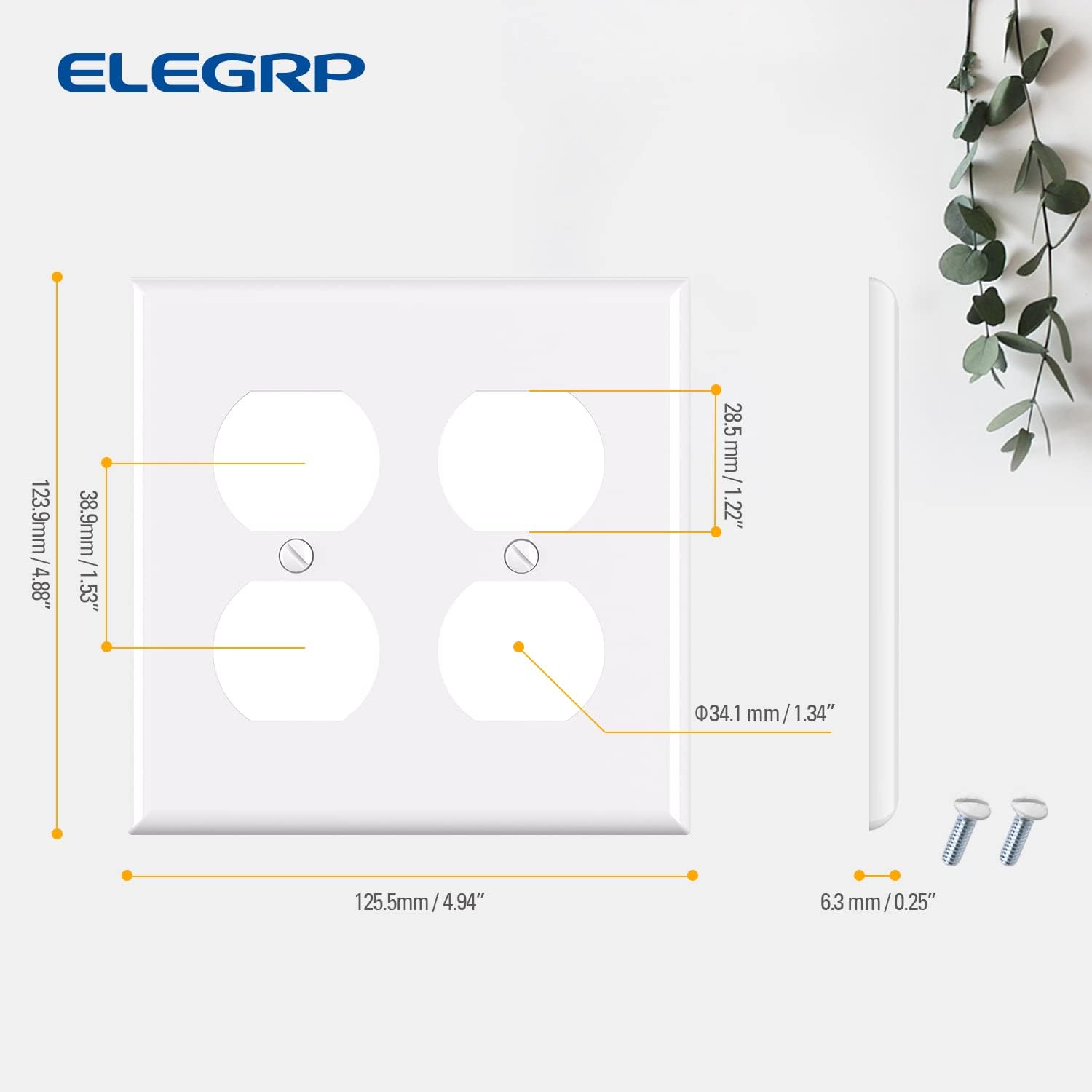 ELEGRP Duplex Receptacles Wall Plate Cover – Durable, Glossy Finish, UL Listed, Available in 1-Gang, 2-Gang, and 3-Gang