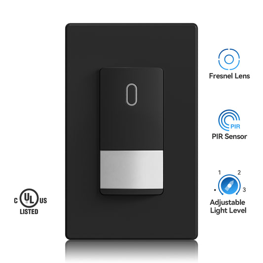 ELEGRP Motion Sensor Light Switch, Single-Pole or Dual Location Control, No Neutral Wire Needed, Wall Plate Included, UL Listed