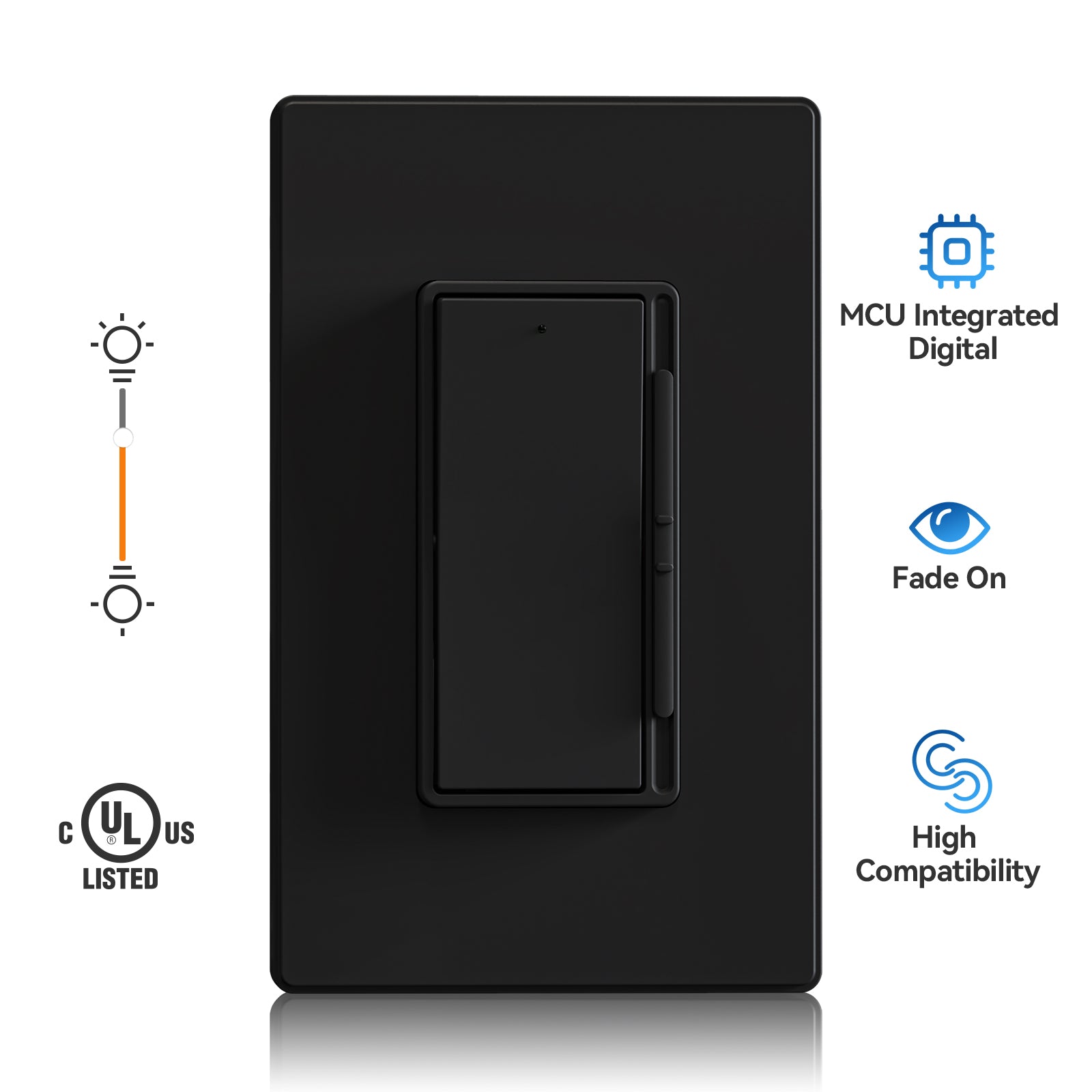 ELEGRP Digital Slide Dimmer Switch, Single-Pole/3-Way, for LED, CFL, Incandescent Bulbs, Wall Plate Included, UL Listed