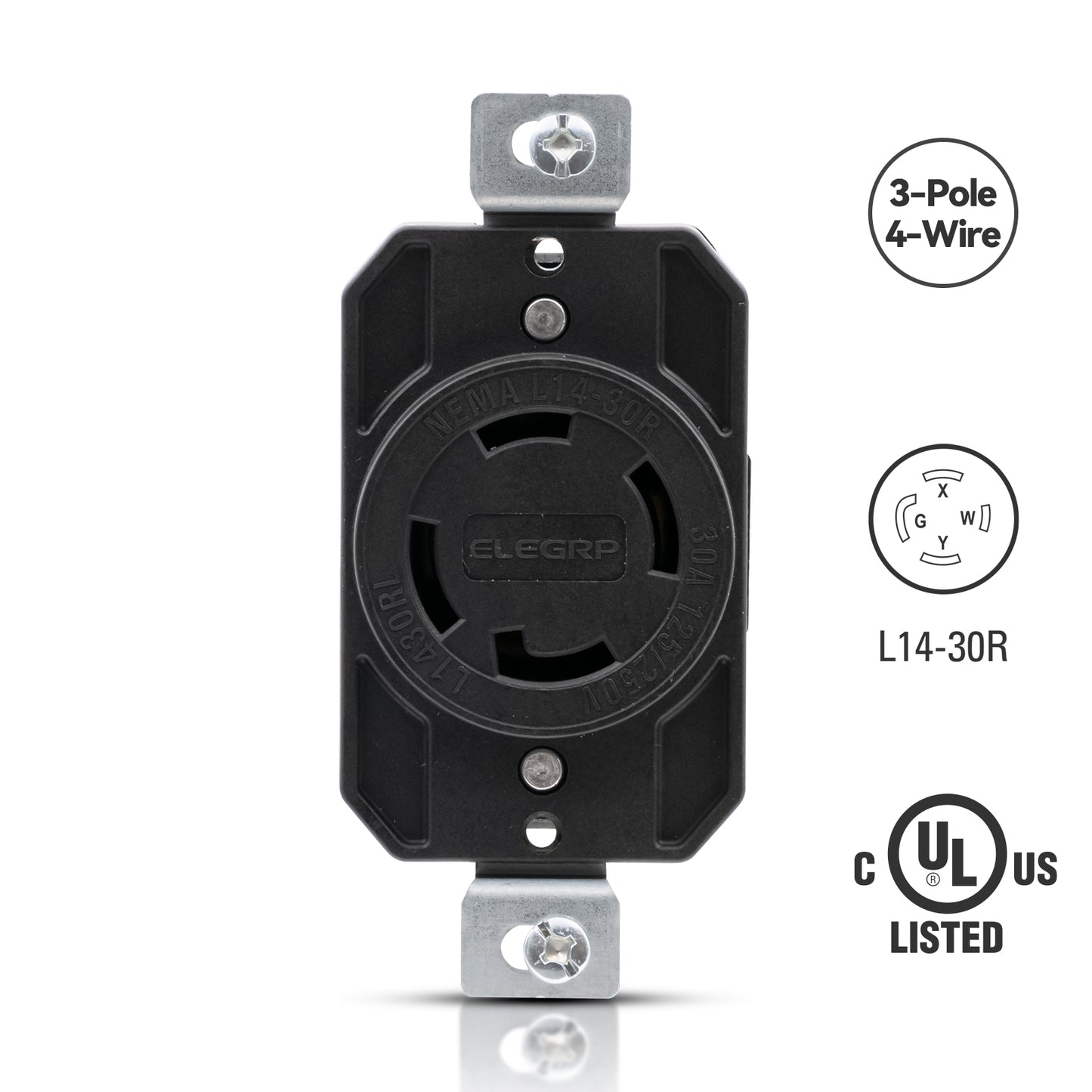 ELEGRP Twist Lock Outlets Nema L14-30R 3 Pole 4 Wire Grounding 30A 125-250V