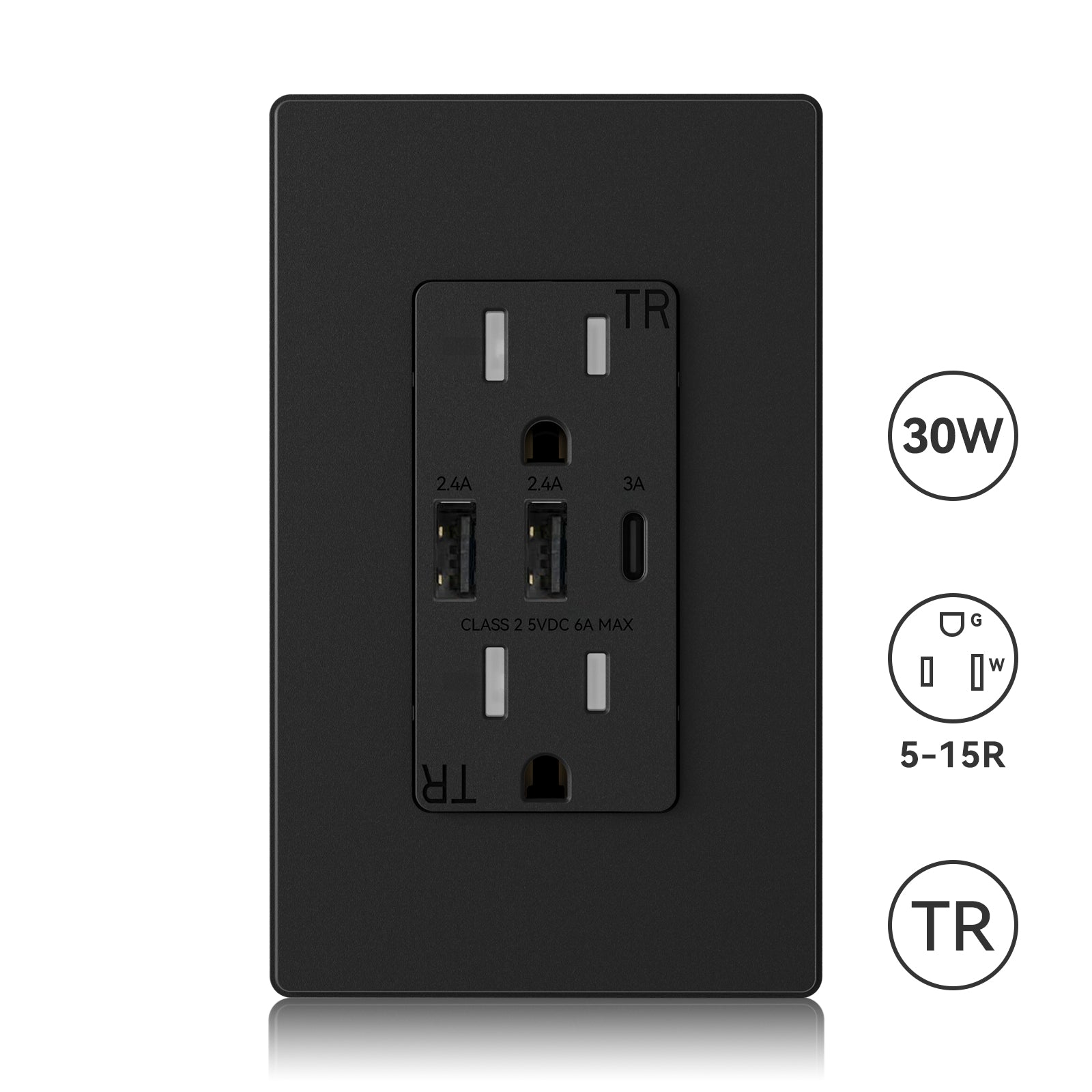 Usb Wall Outlets Type Aac 3 Ports 30w Tr Black Elegrp Official Elegrp 6857