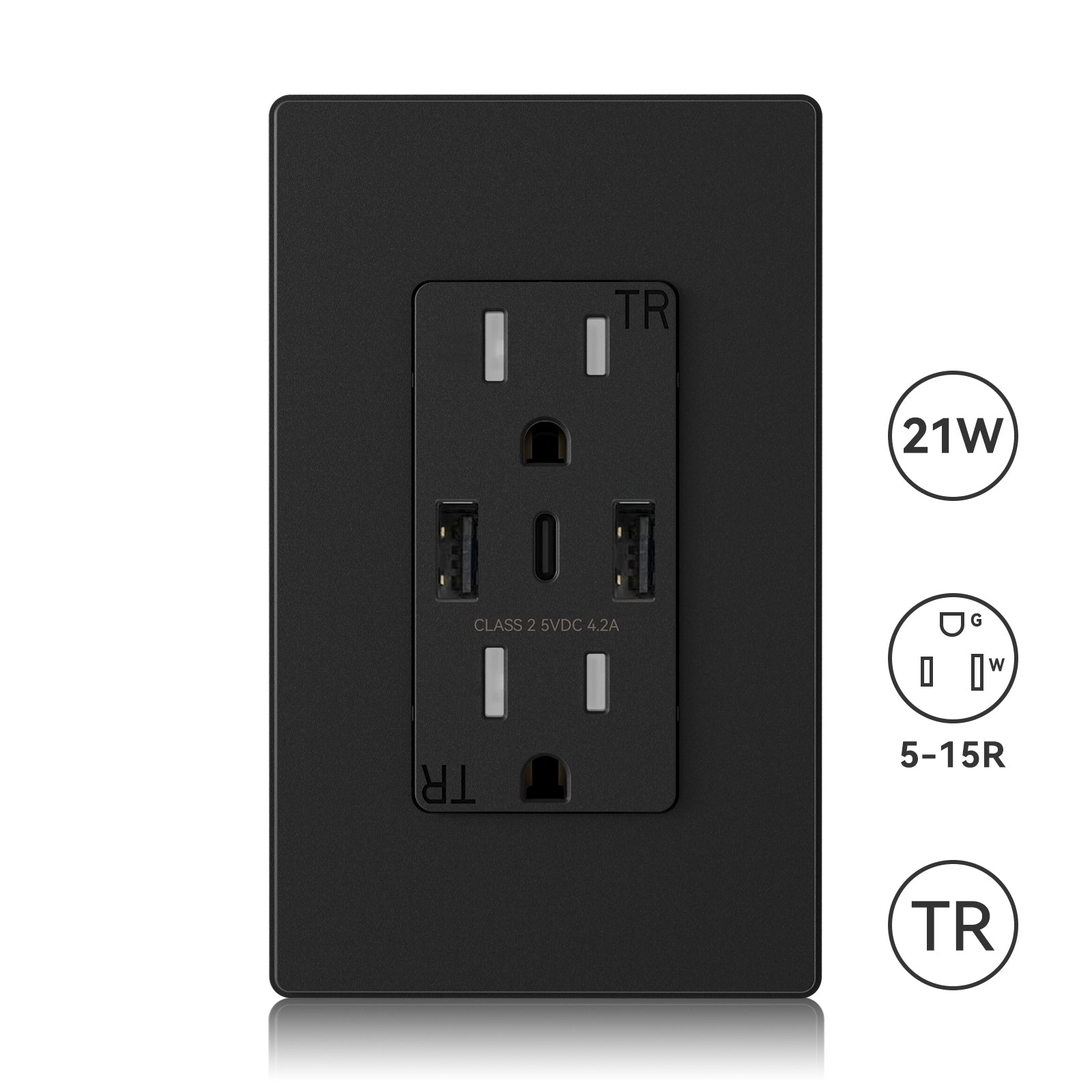 USB Wall Outlets Type AAC 3Ports 21W TR Outlets Black ELEGRP