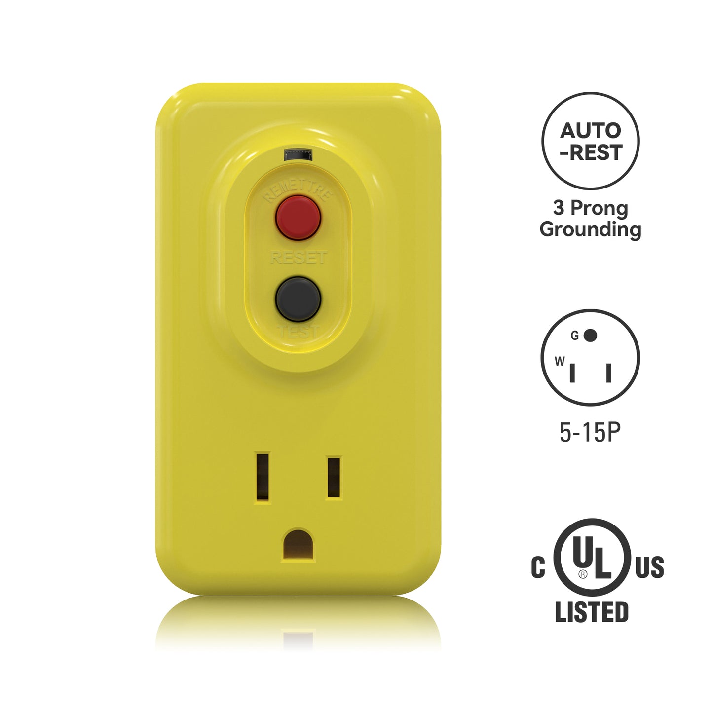 ELEGRP Portable GFCI Adapter, Single Outlet, 5-15P 3-Prong Grounding, Manual or Auto Reset, 15A 125V, UL Listed